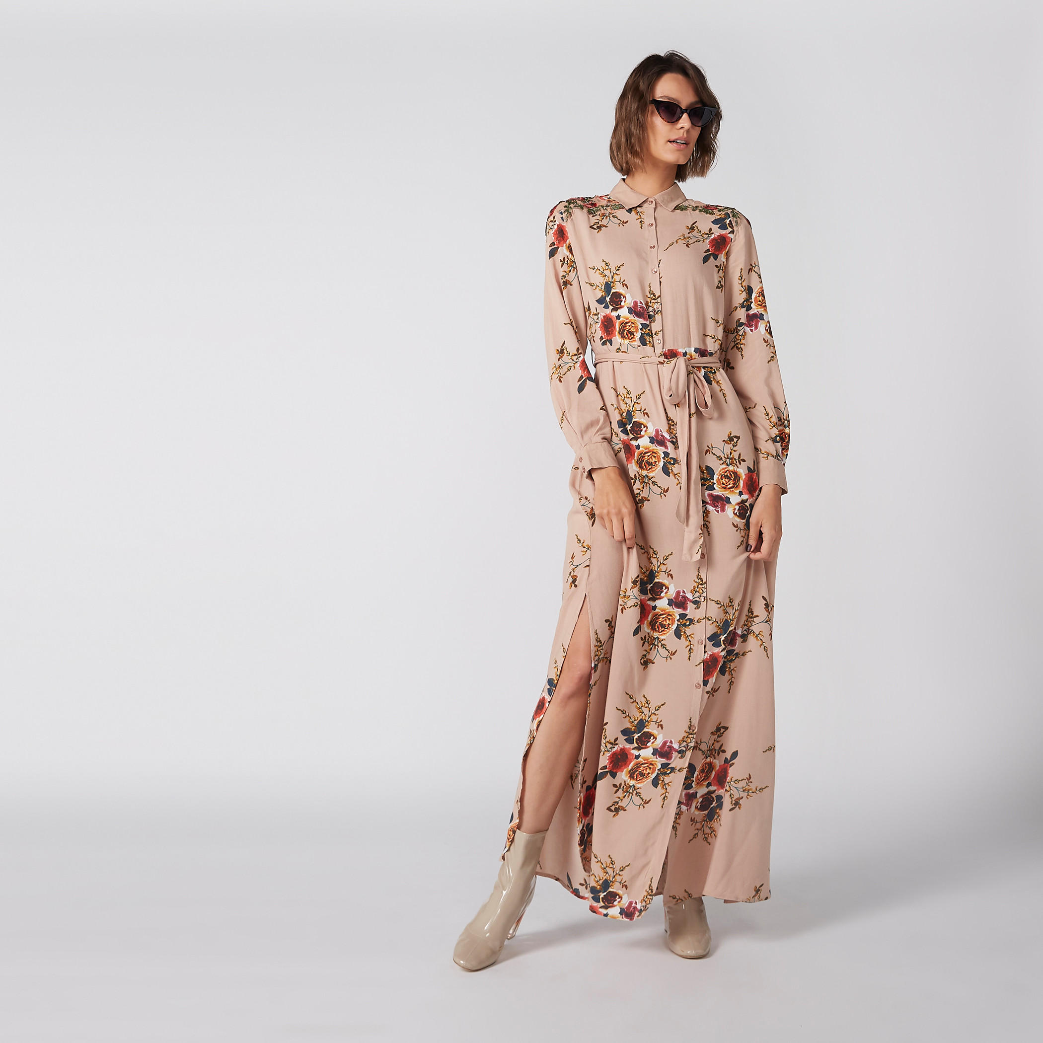 Printed A-Line Maxi Dress with Long Sleeves and Slit Detail-women-clothing-dresses-image-2