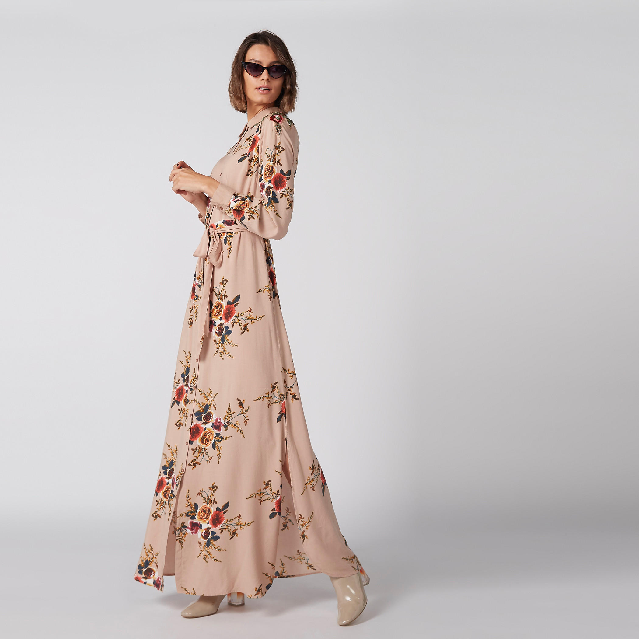 Printed A-Line Maxi Dress with Long Sleeves and Slit Detail-women-clothing-dresses-image-3