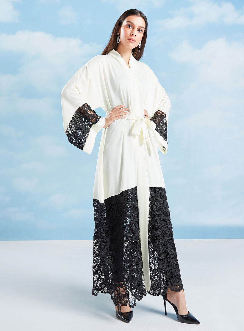 عباية دانتيل بأكمام واسعة وأربطة-women-arabicclothing-abayas-image-1