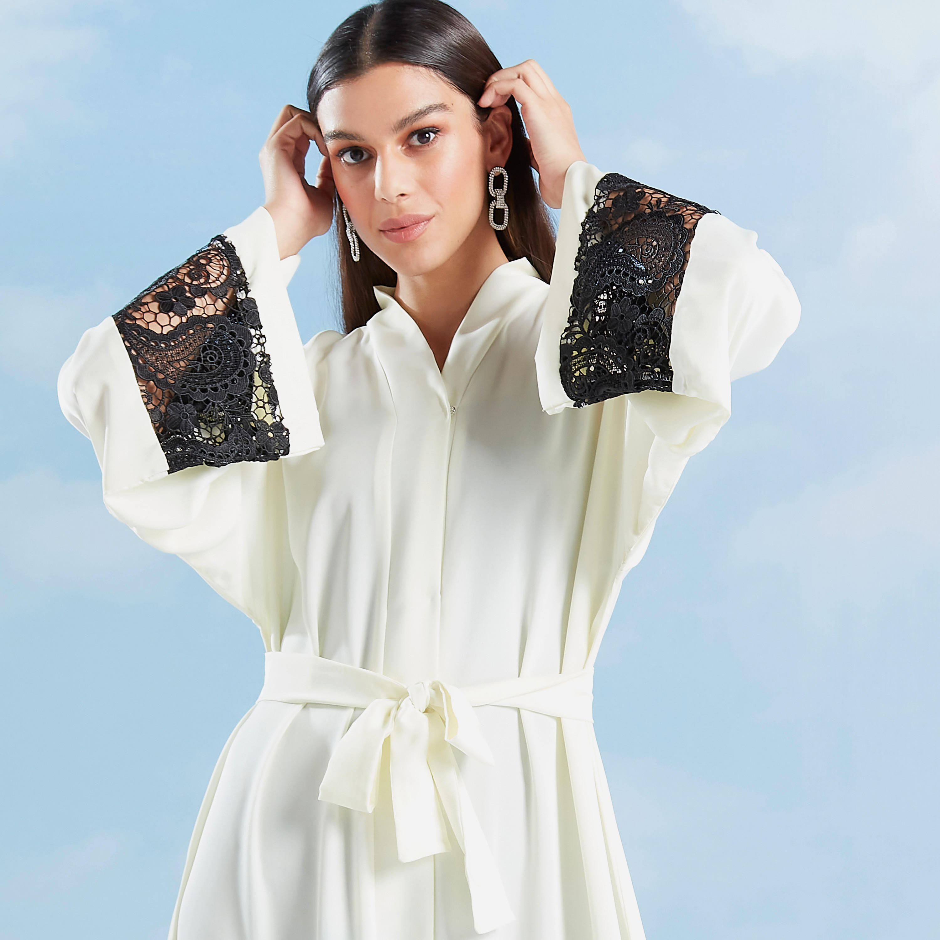 Lace Abaya with Flared Sleeves and Tie Ups-women-arabicclothing-abayas-image-3