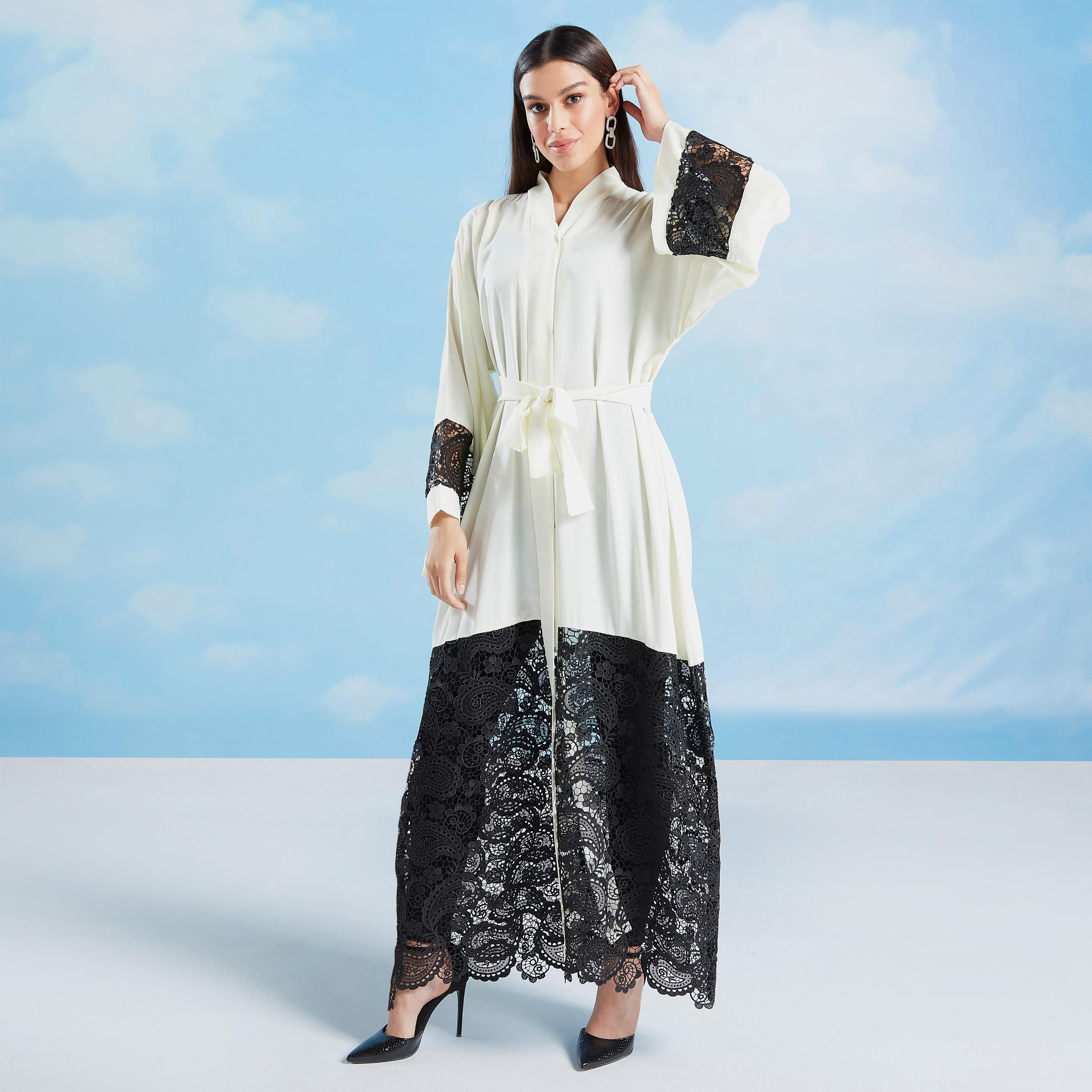 Lace Abaya with Flared Sleeves and Tie Ups-women-arabicclothing-abayas-image-8