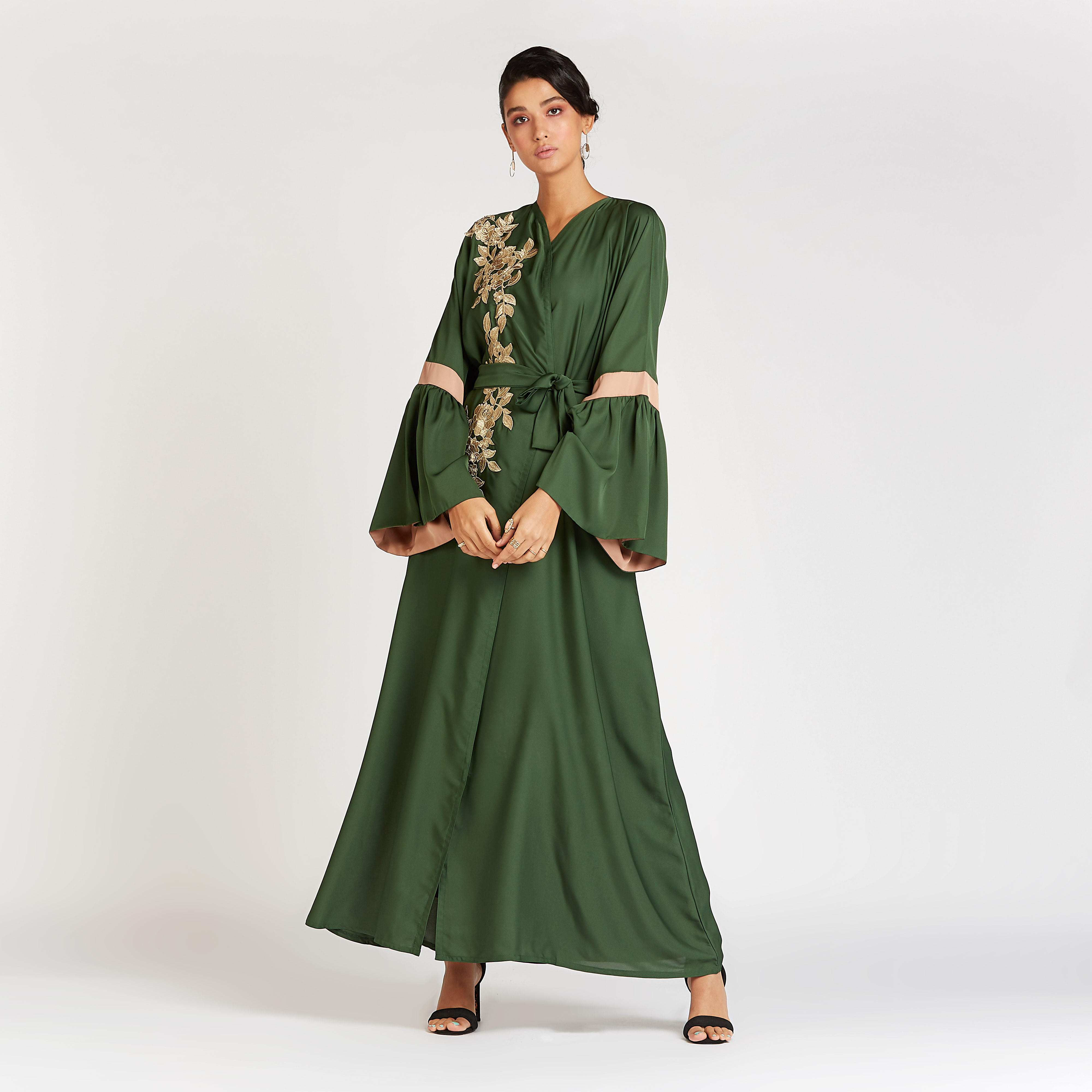 Embroidered Abaya with Flared Sleeves and Tie Ups-women-arabicclothing-abayas-image-1