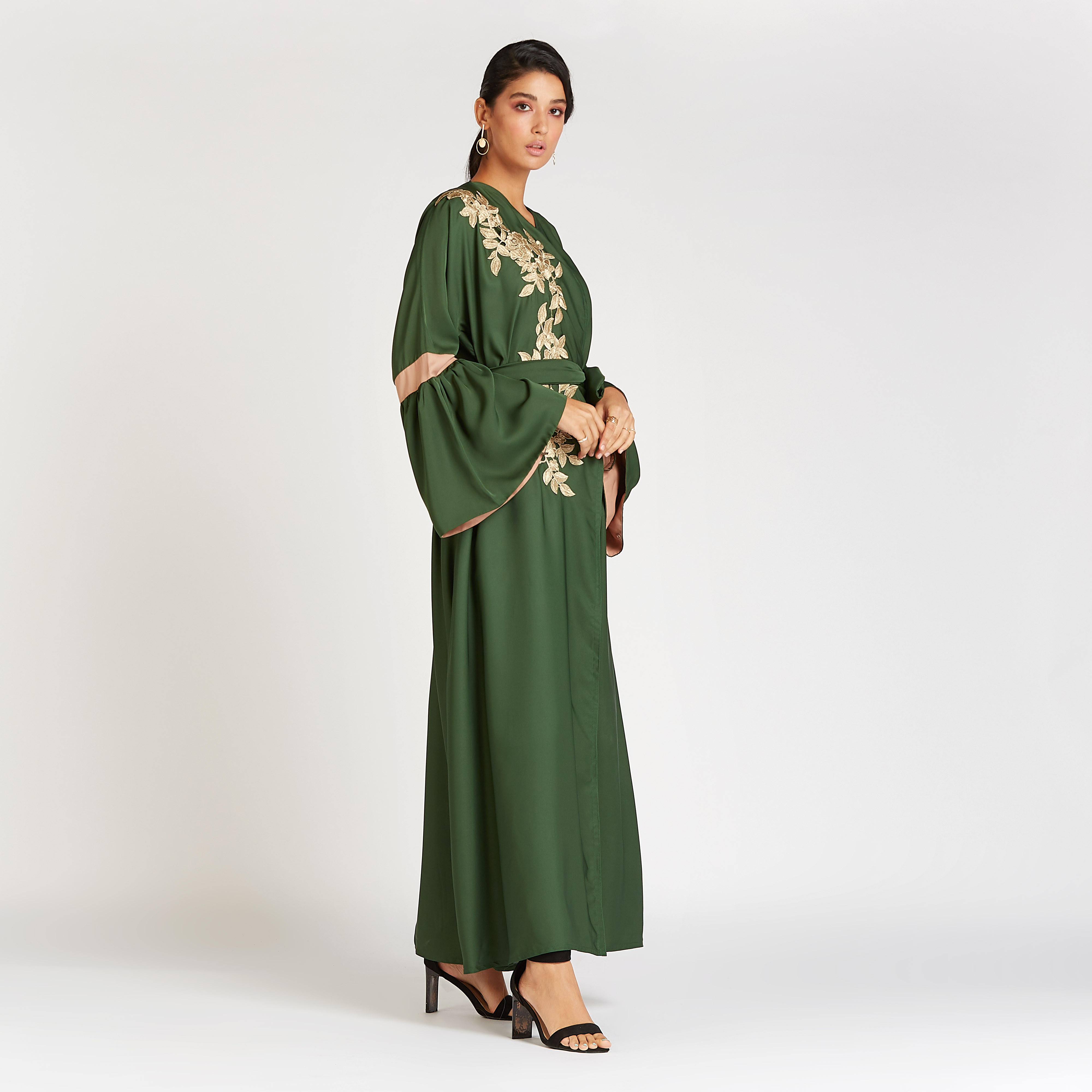 Embroidered Abaya with Flared Sleeves and Tie Ups-women-arabicclothing-abayas-image-2