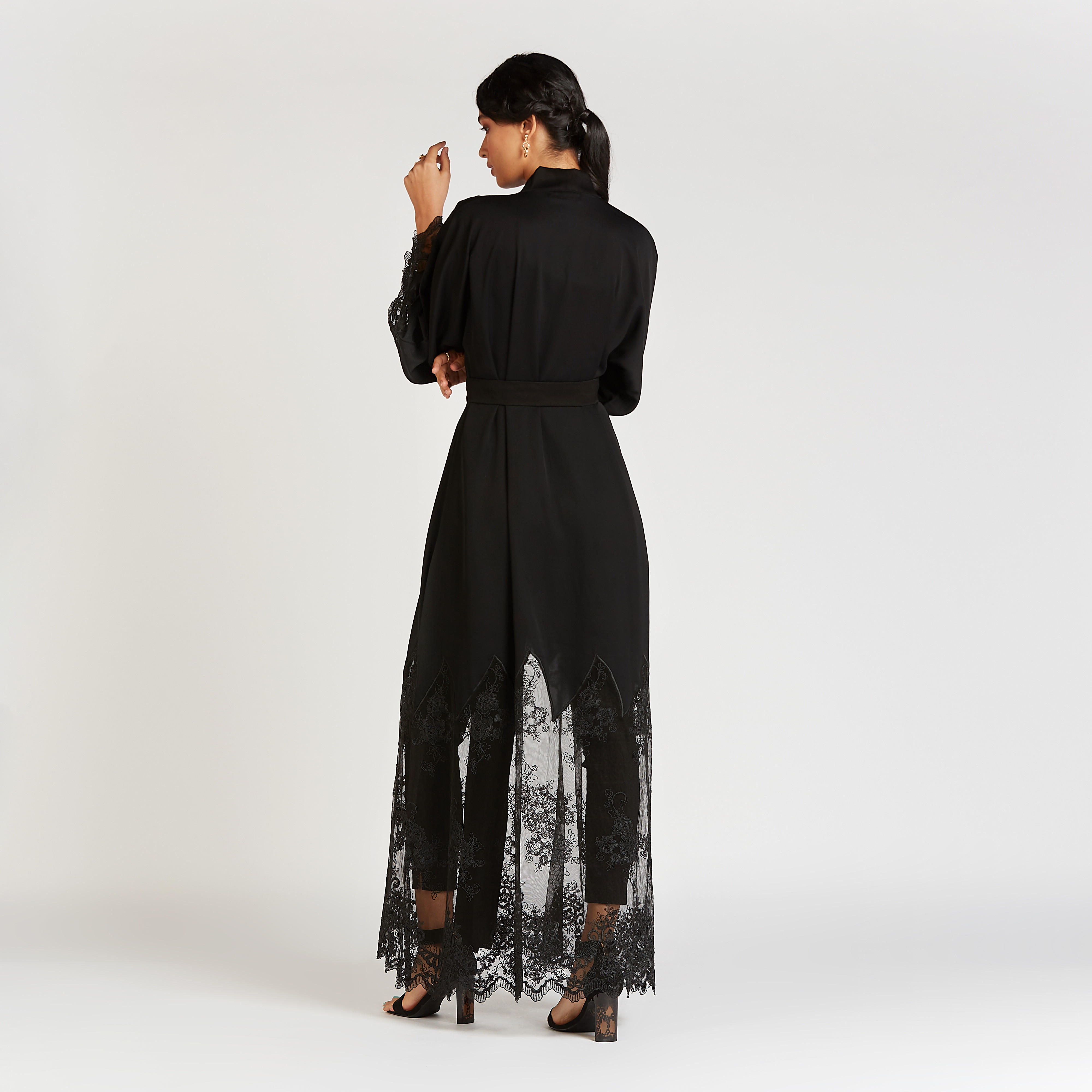 Lace Abaya with Flared Sleeves and Tie Ups-women-arabicclothing-abayas-image-2