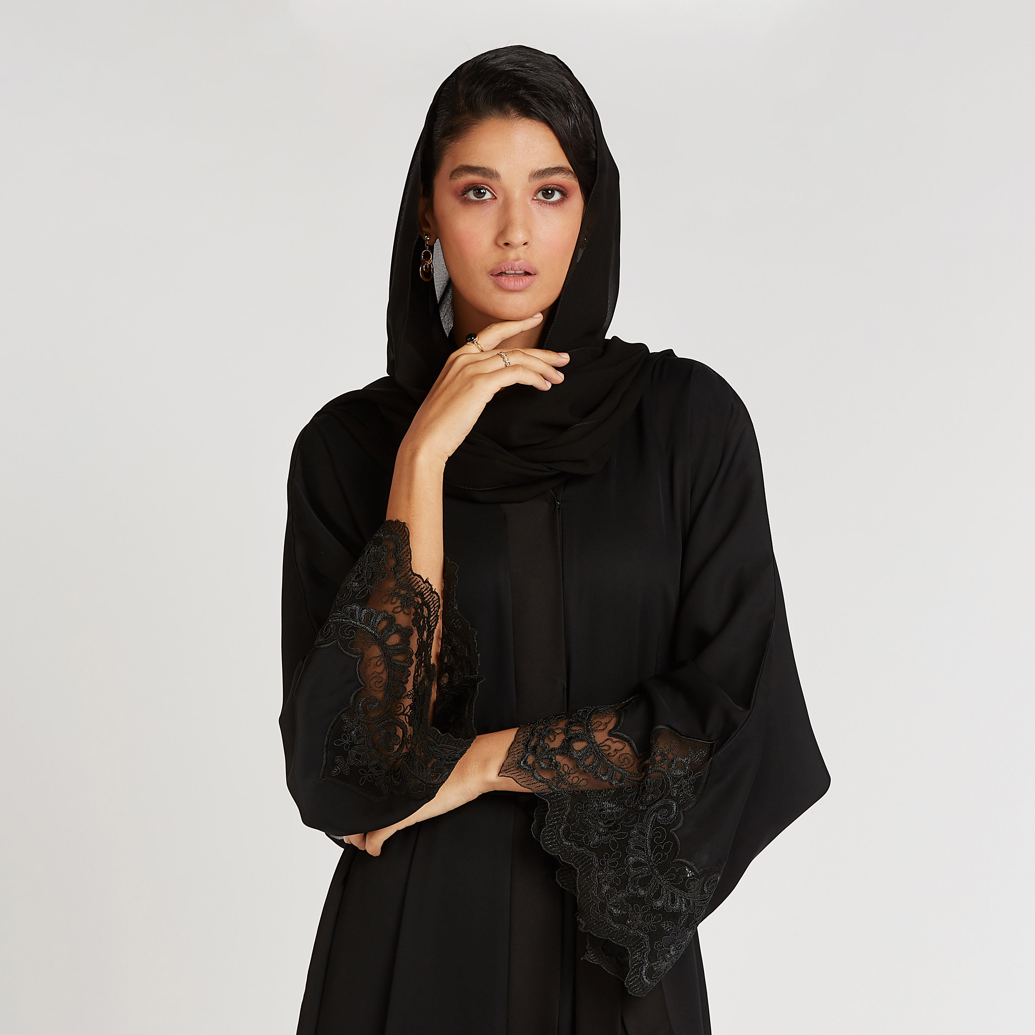 Lace Abaya with Flared Sleeves and Tie Ups-women-arabicclothing-abayas-image-3