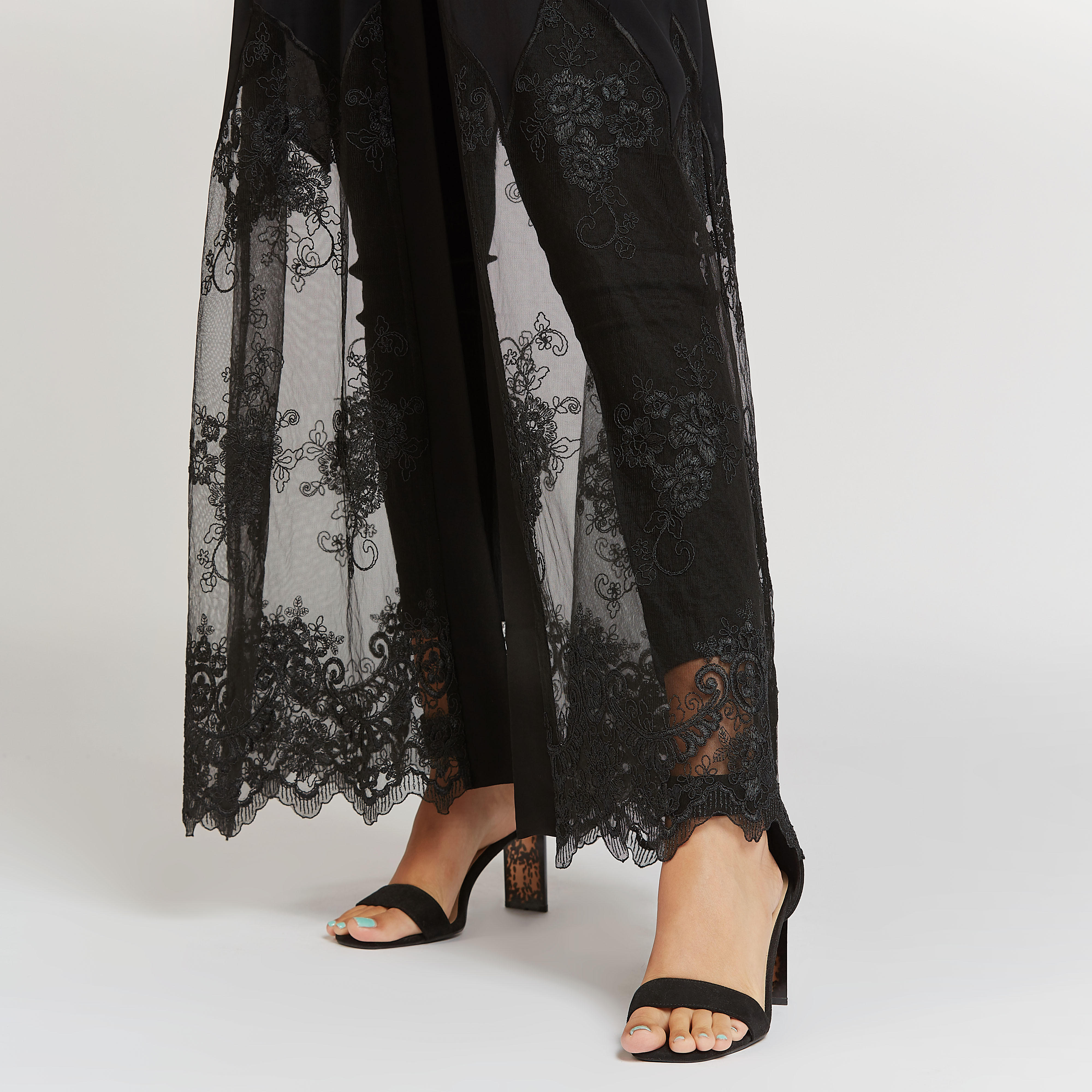 Lace Abaya with Flared Sleeves and Tie Ups-women-arabicclothing-abayas-image-4