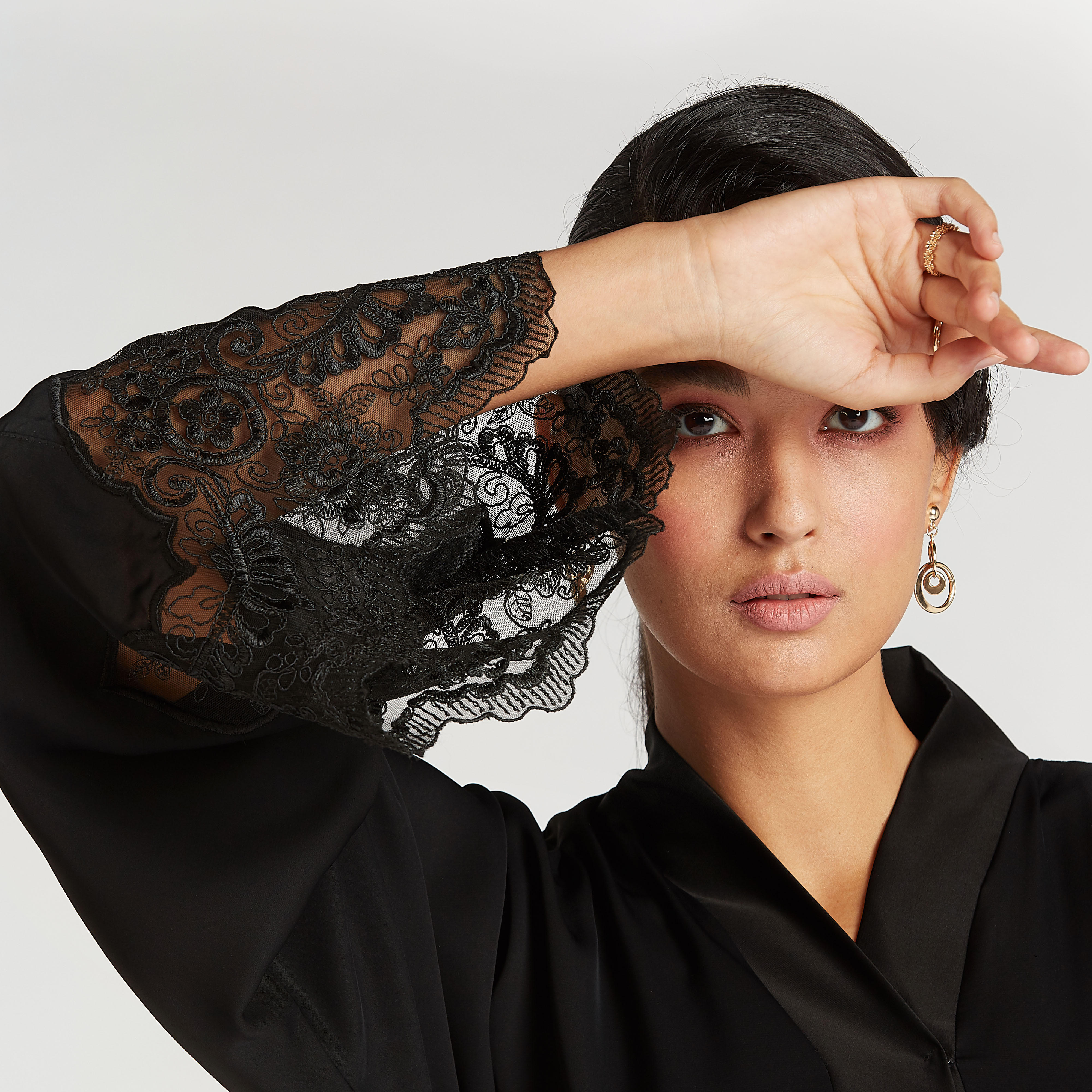 Lace Abaya with Flared Sleeves and Tie Ups-women-arabicclothing-abayas-image-5