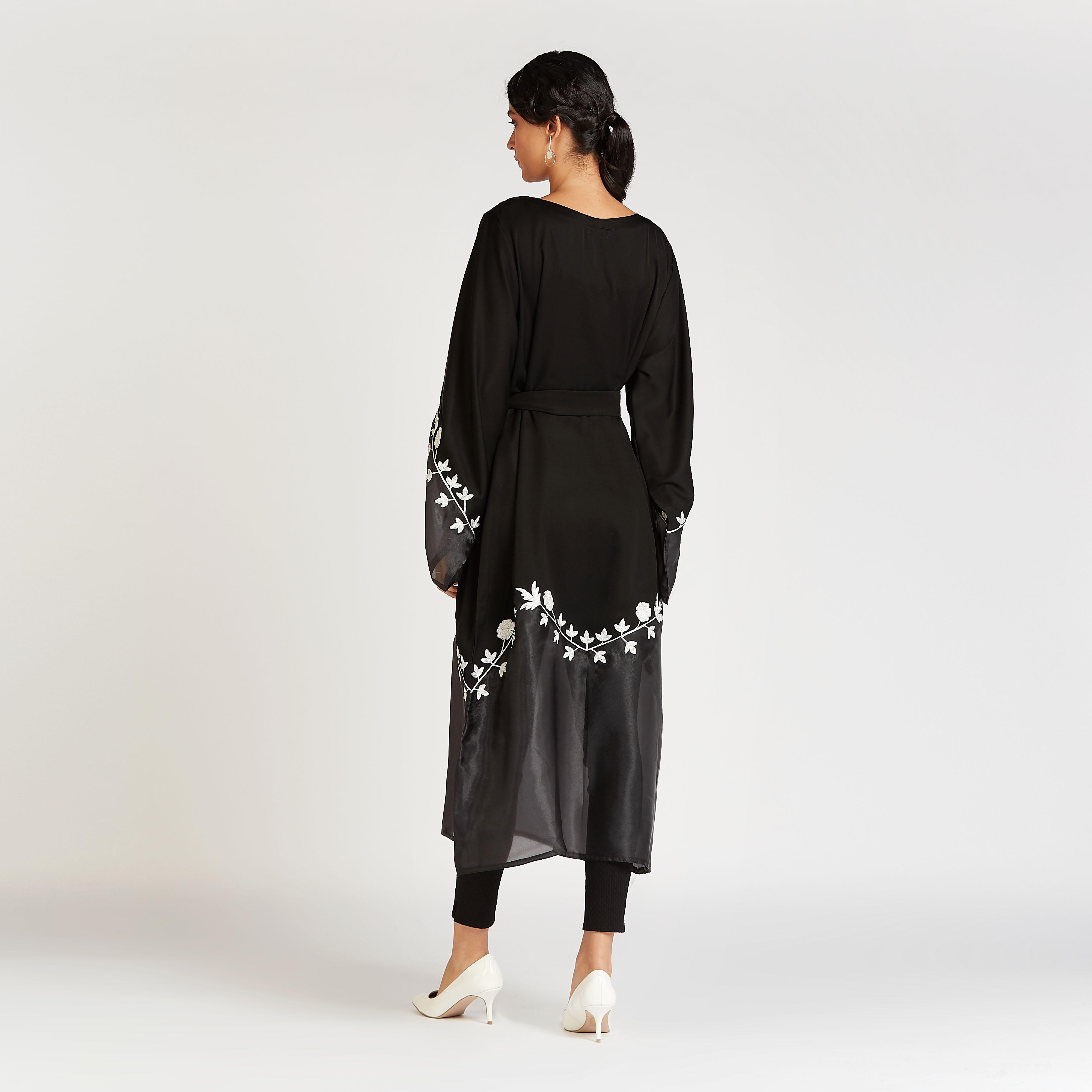 Embroidered Abaya with Flared Sleeves and Tie Ups-women-arabicclothing-abayas-image-2
