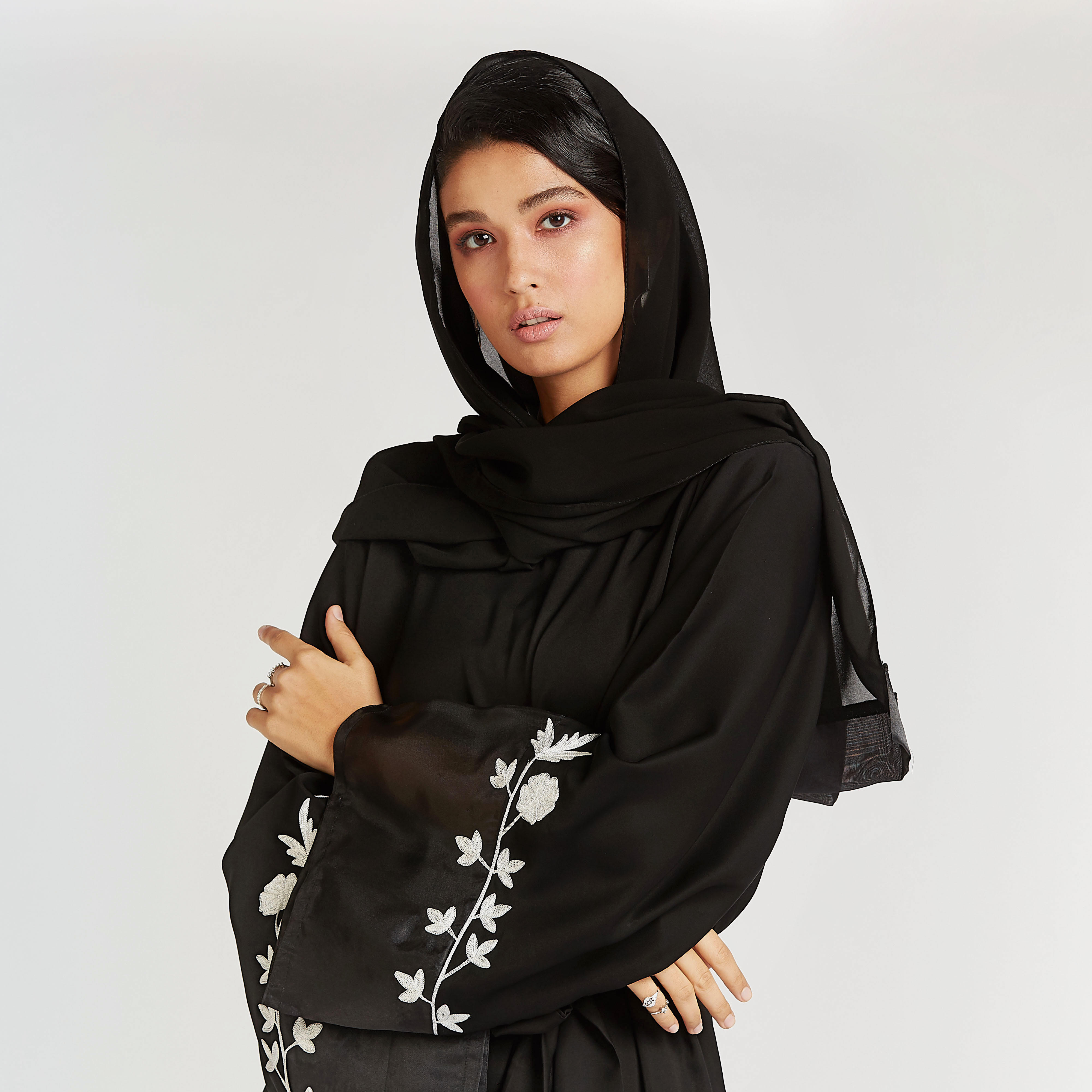Embroidered Abaya with Flared Sleeves and Tie Ups-women-arabicclothing-abayas-image-5