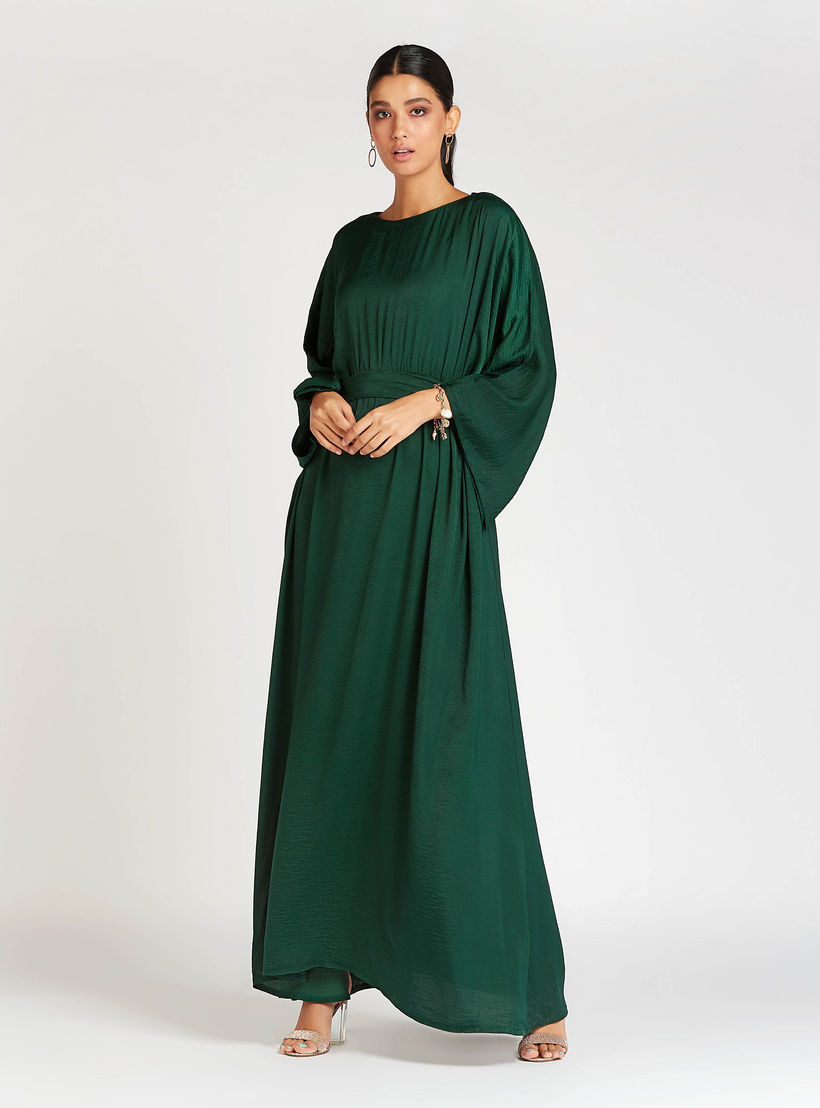عباية بارزة الملمس بأكمام واسعة وأربطة-women-arabicclothing-abayas-image-5