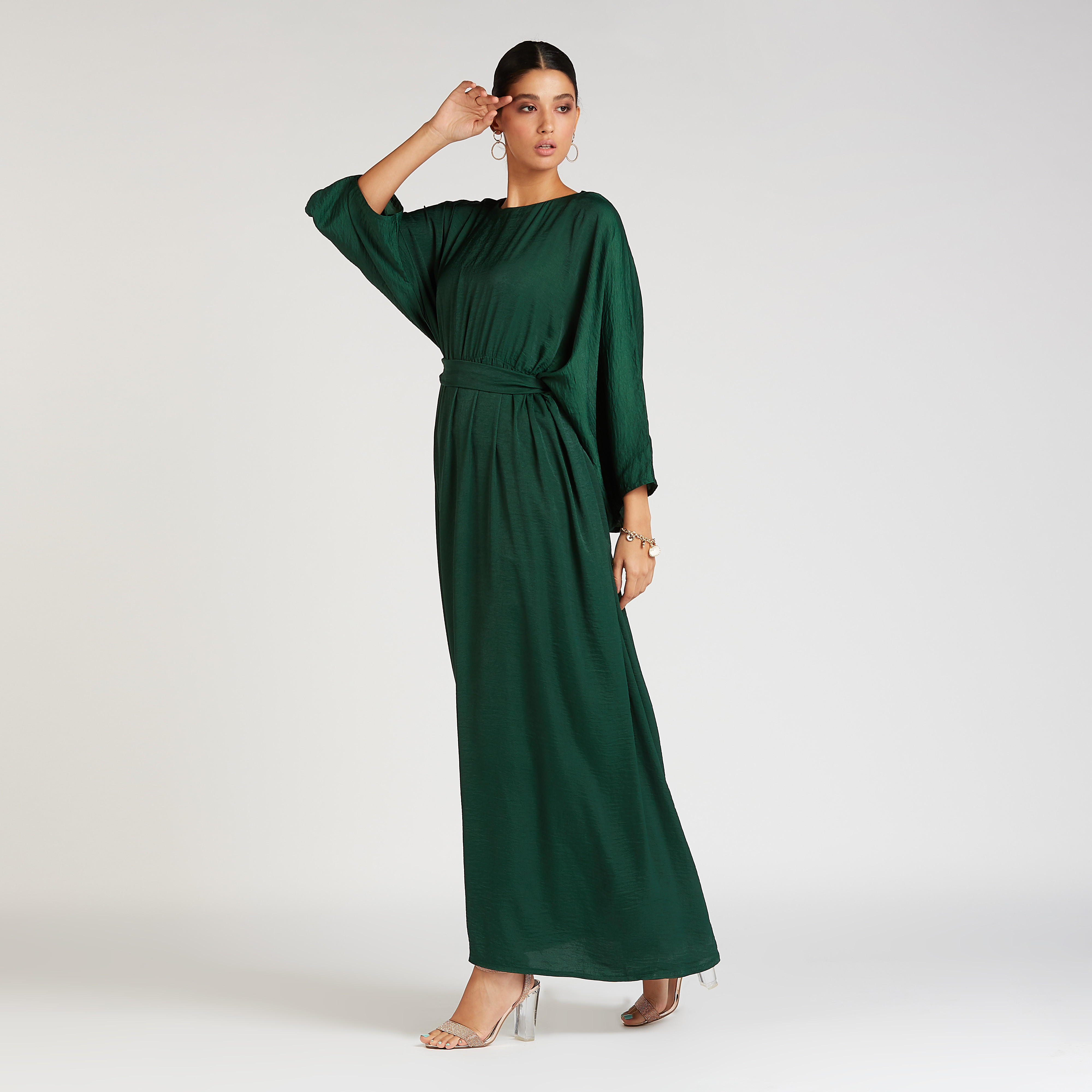 عباية بارزة الملمس بأكمام واسعة وأربطة-women-arabicclothing-abayas-image-4