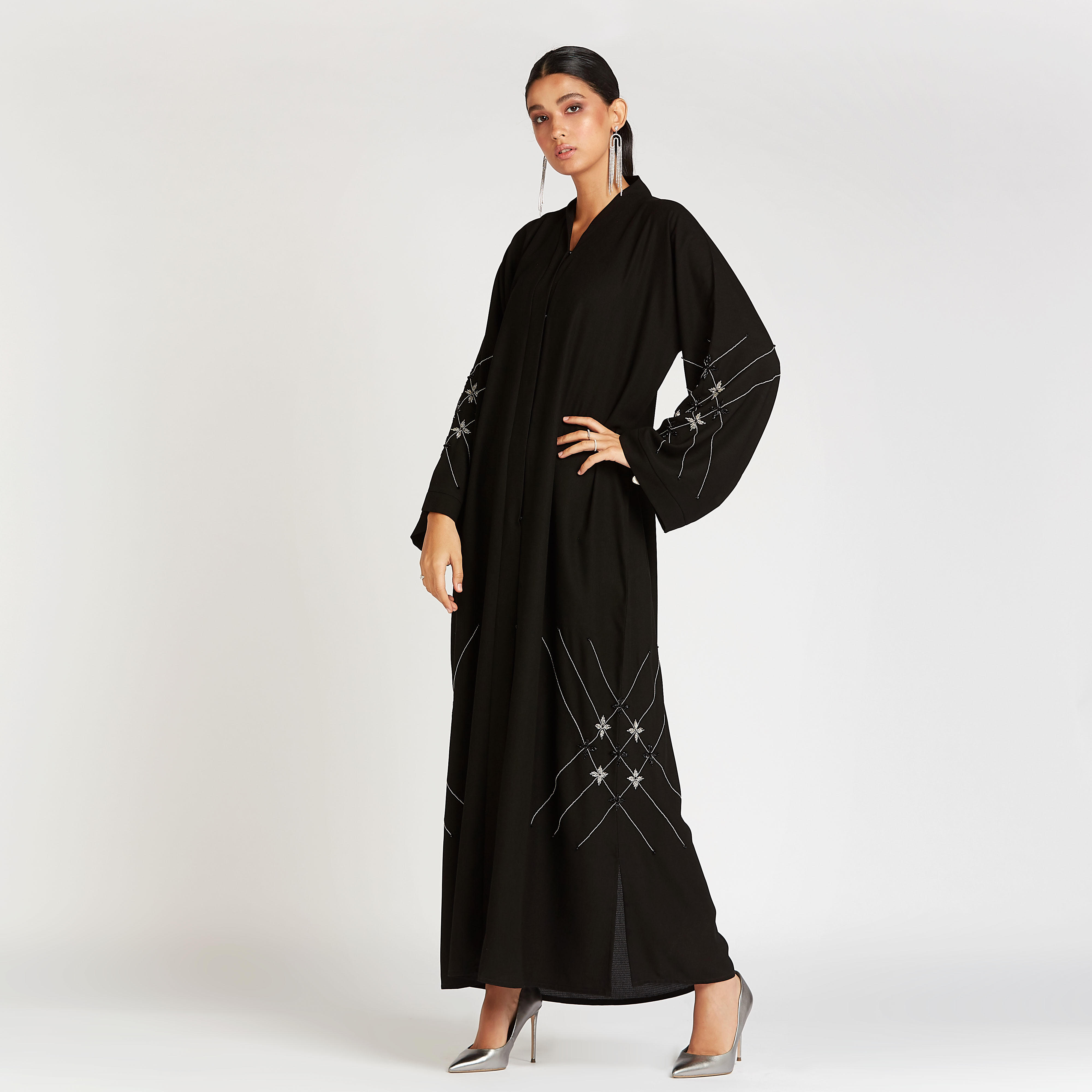 Embellished Abaya with V-neck and Flared Sleeves-women-arabicclothing-abayas-image-2