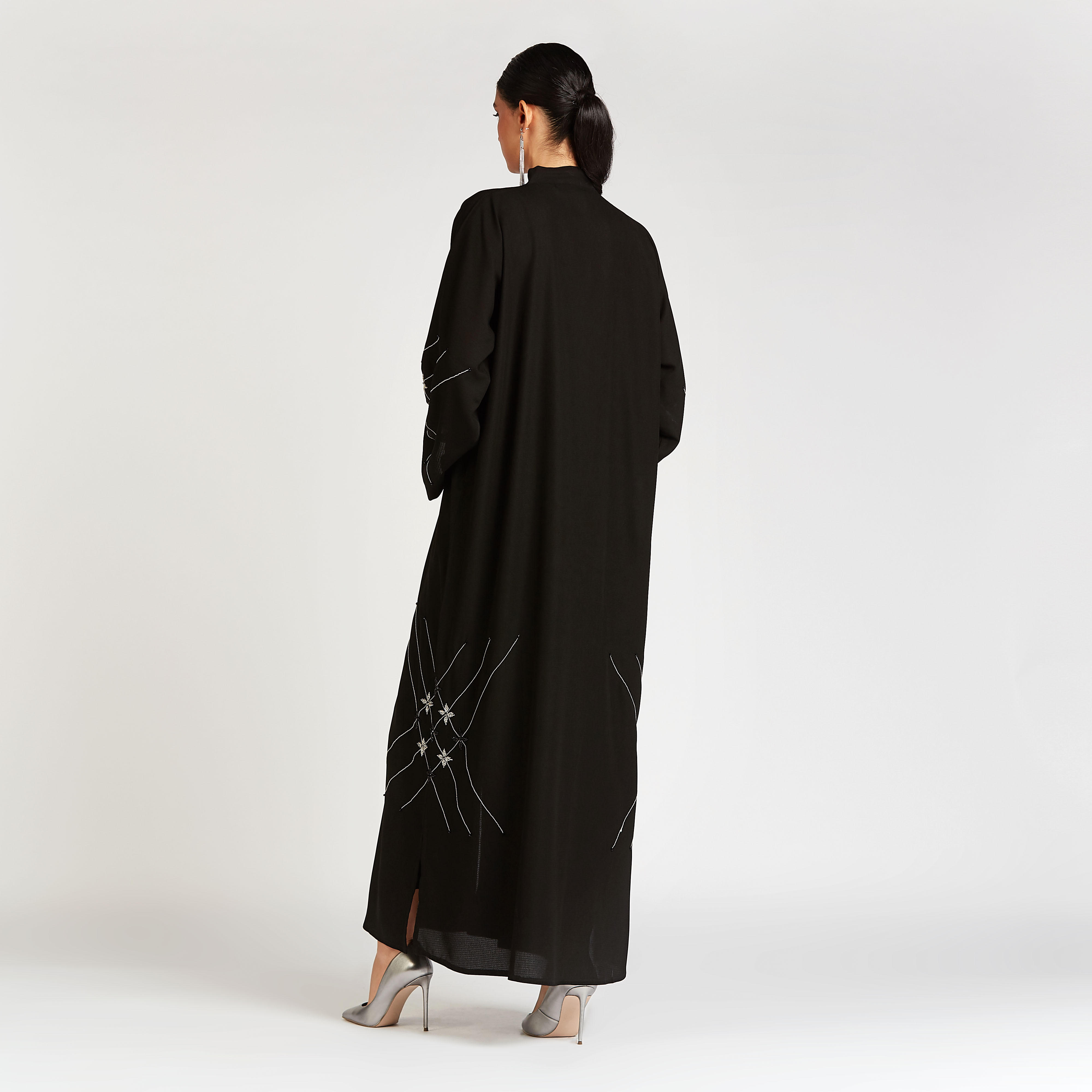 Embellished Abaya with V-neck and Flared Sleeves-women-arabicclothing-abayas-image-3