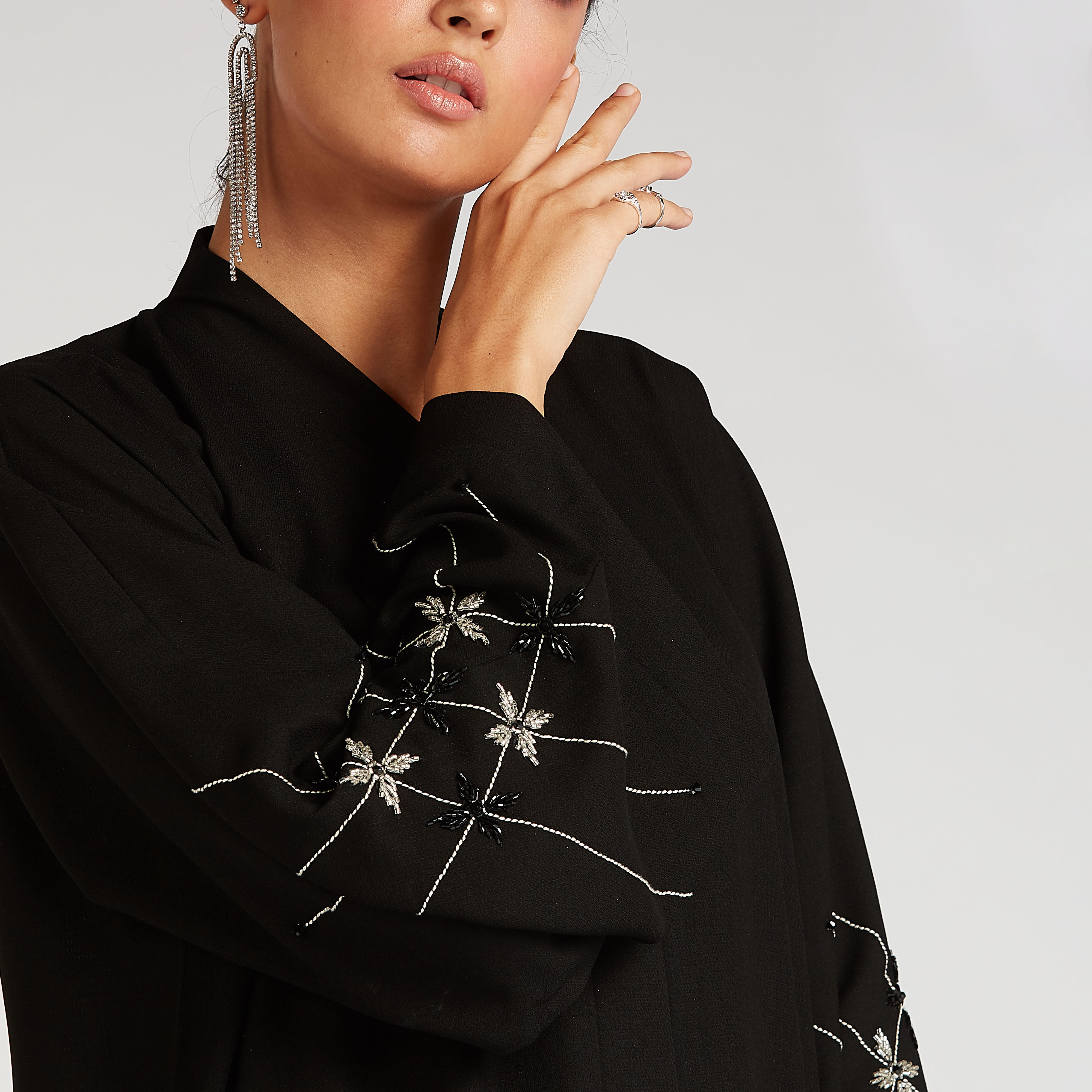 Embellished Abaya with V-neck and Flared Sleeves-women-arabicclothing-abayas-image-4