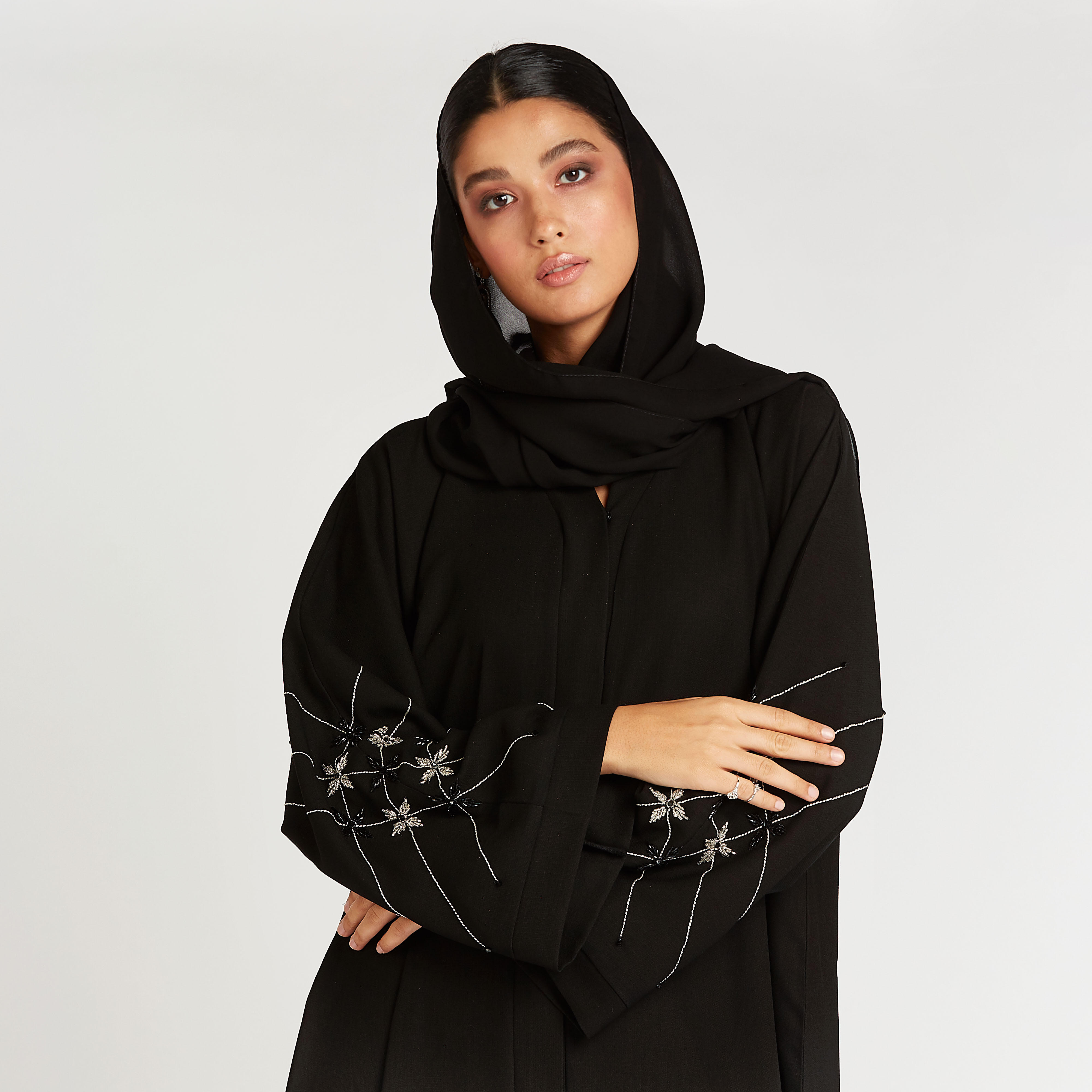 Embellished Abaya with V-neck and Flared Sleeves-women-arabicclothing-abayas-image-5