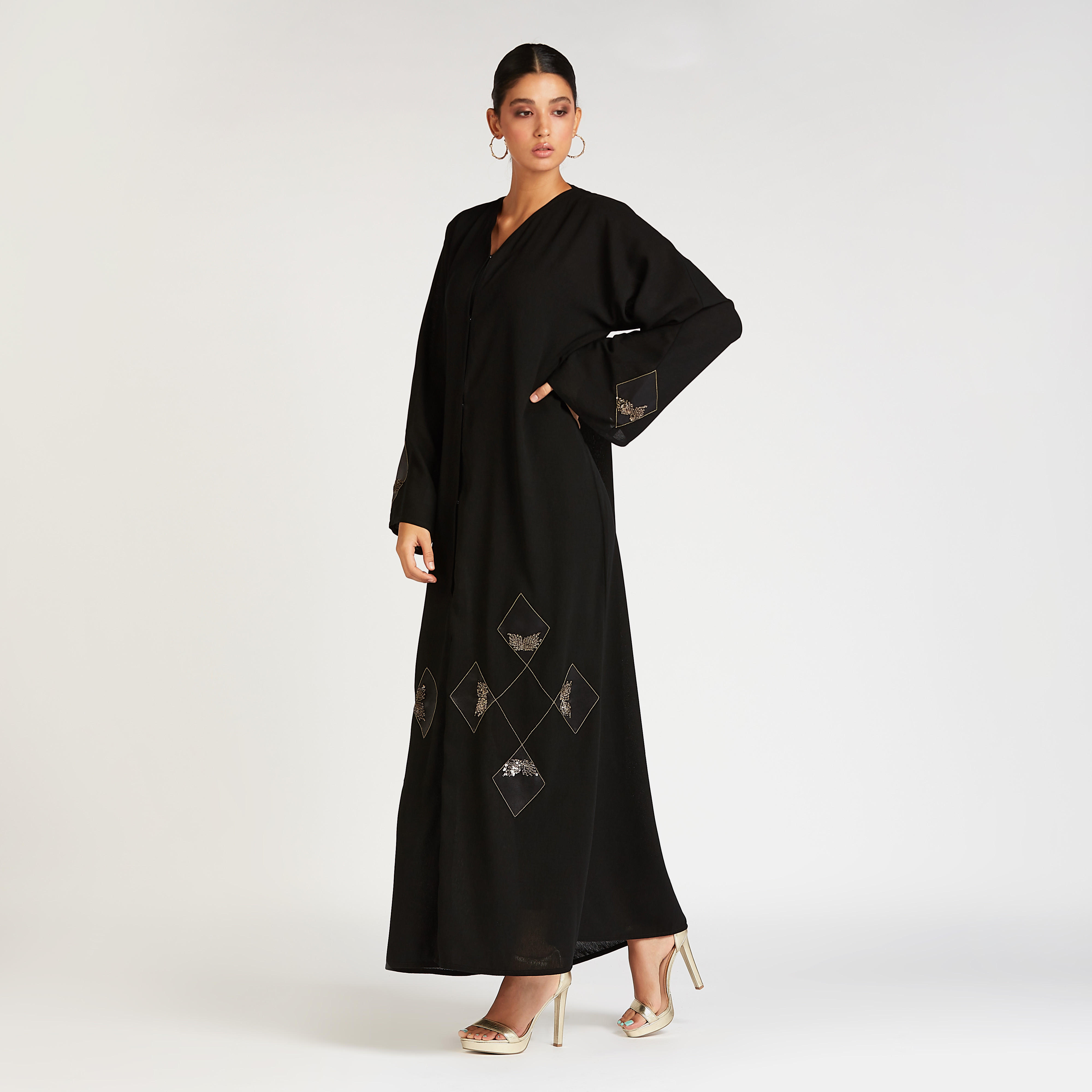 Embellished Abaya with V-neck and Flared Sleeves-women-arabicclothing-abayas-image-2