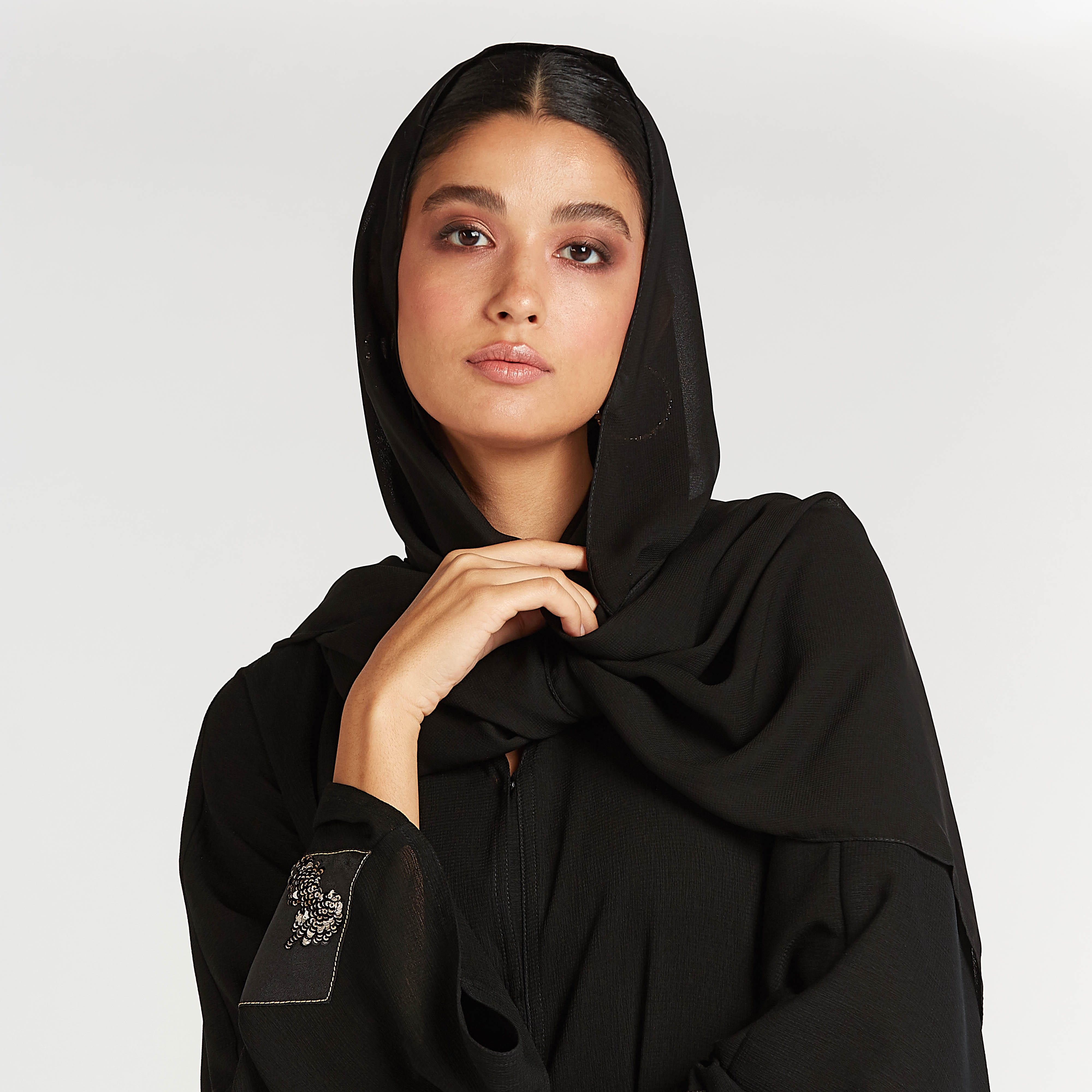 Embellished Abaya with V-neck and Flared Sleeves-women-arabicclothing-abayas-image-5