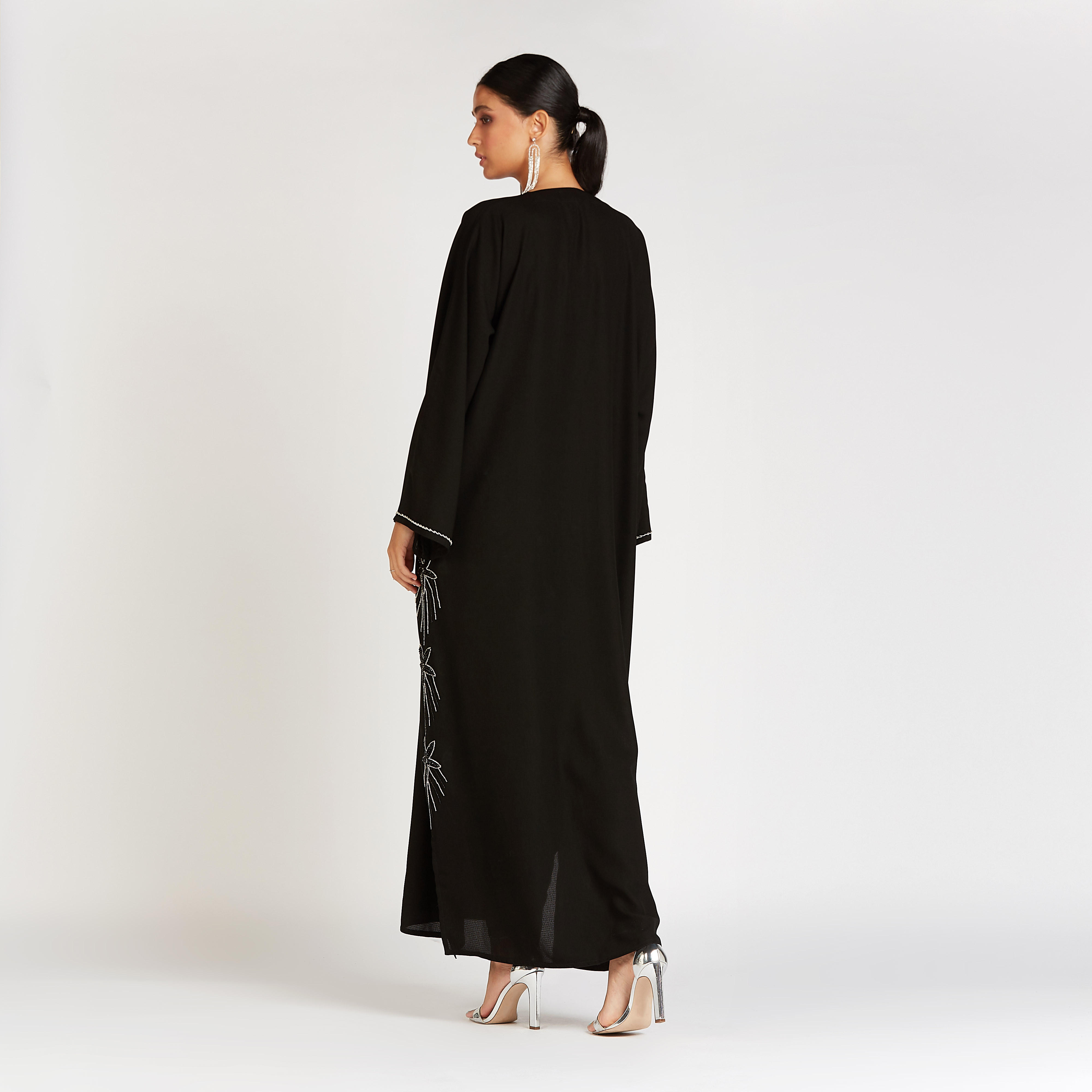 Embellished Abaya with V-neck and Flared Sleeves-women-arabicclothing-abayas-image-3