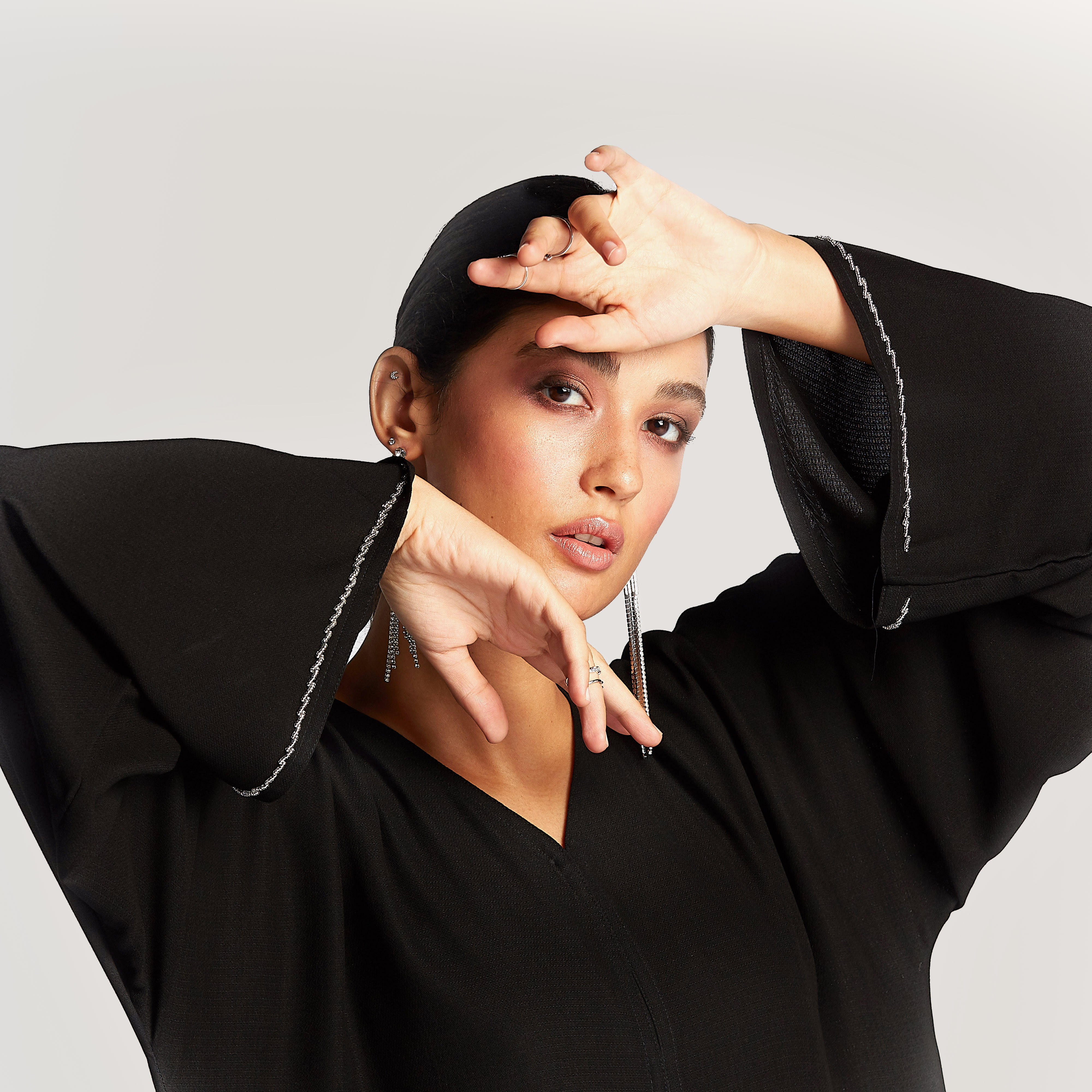 Embellished Abaya with V-neck and Flared Sleeves-women-arabicclothing-abayas-image-4