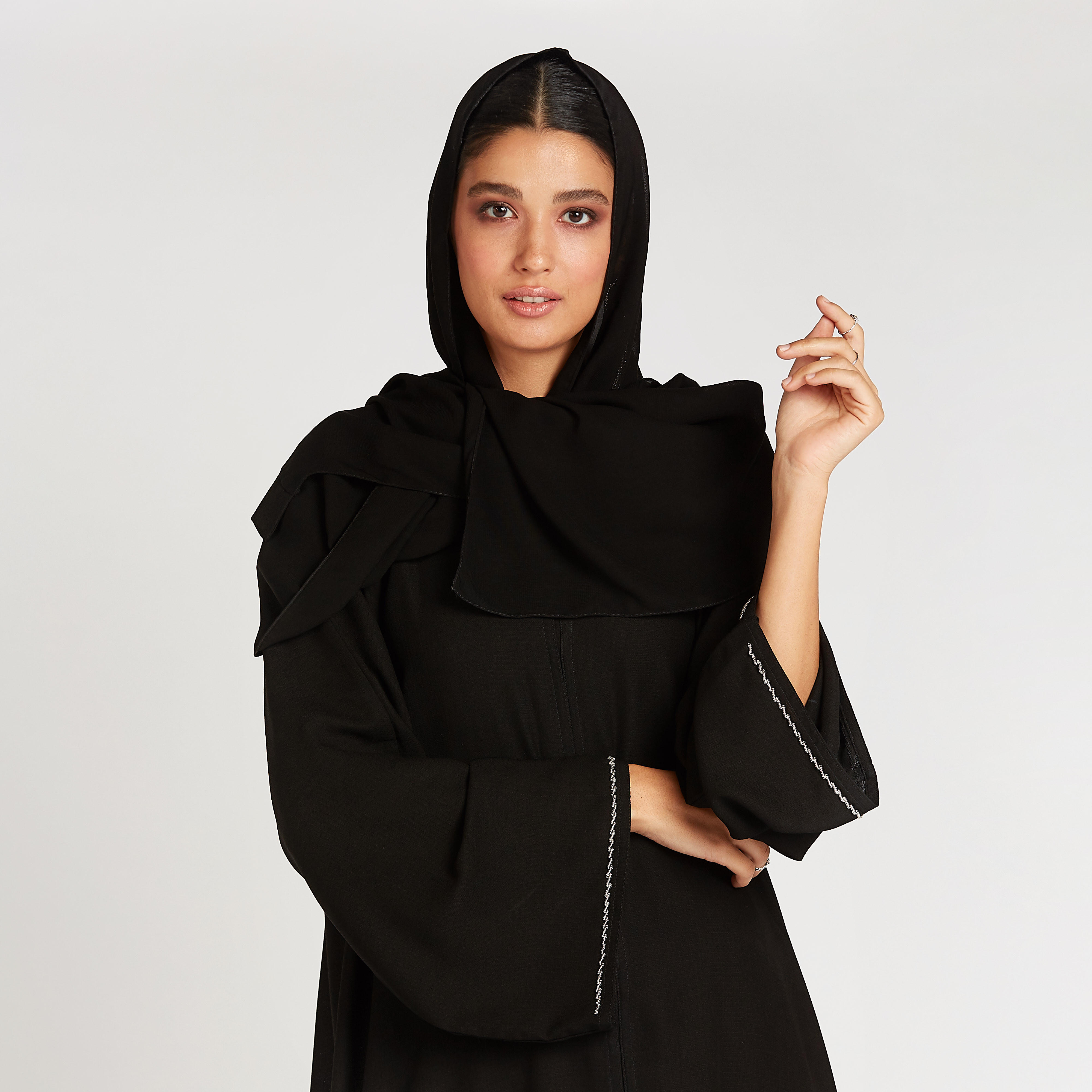 Embellished Abaya with V-neck and Flared Sleeves-women-arabicclothing-abayas-image-5