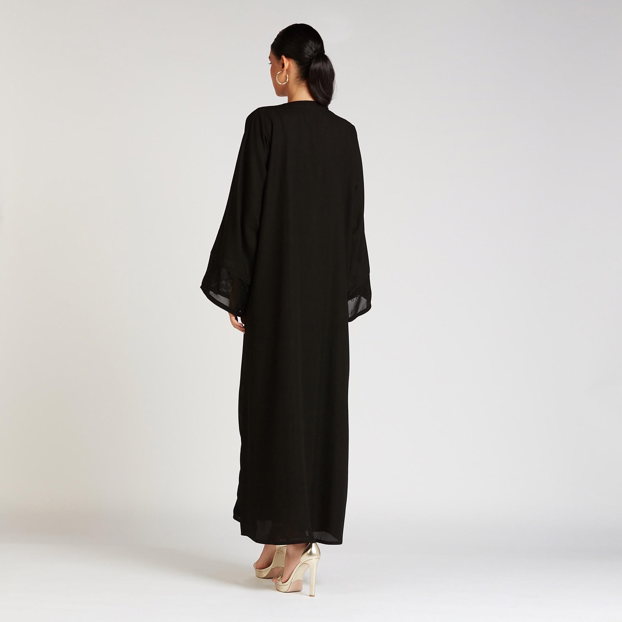 Embroidered Abaya with V-neck and Flared Sleeves-women-arabicclothing-abayas-image-2