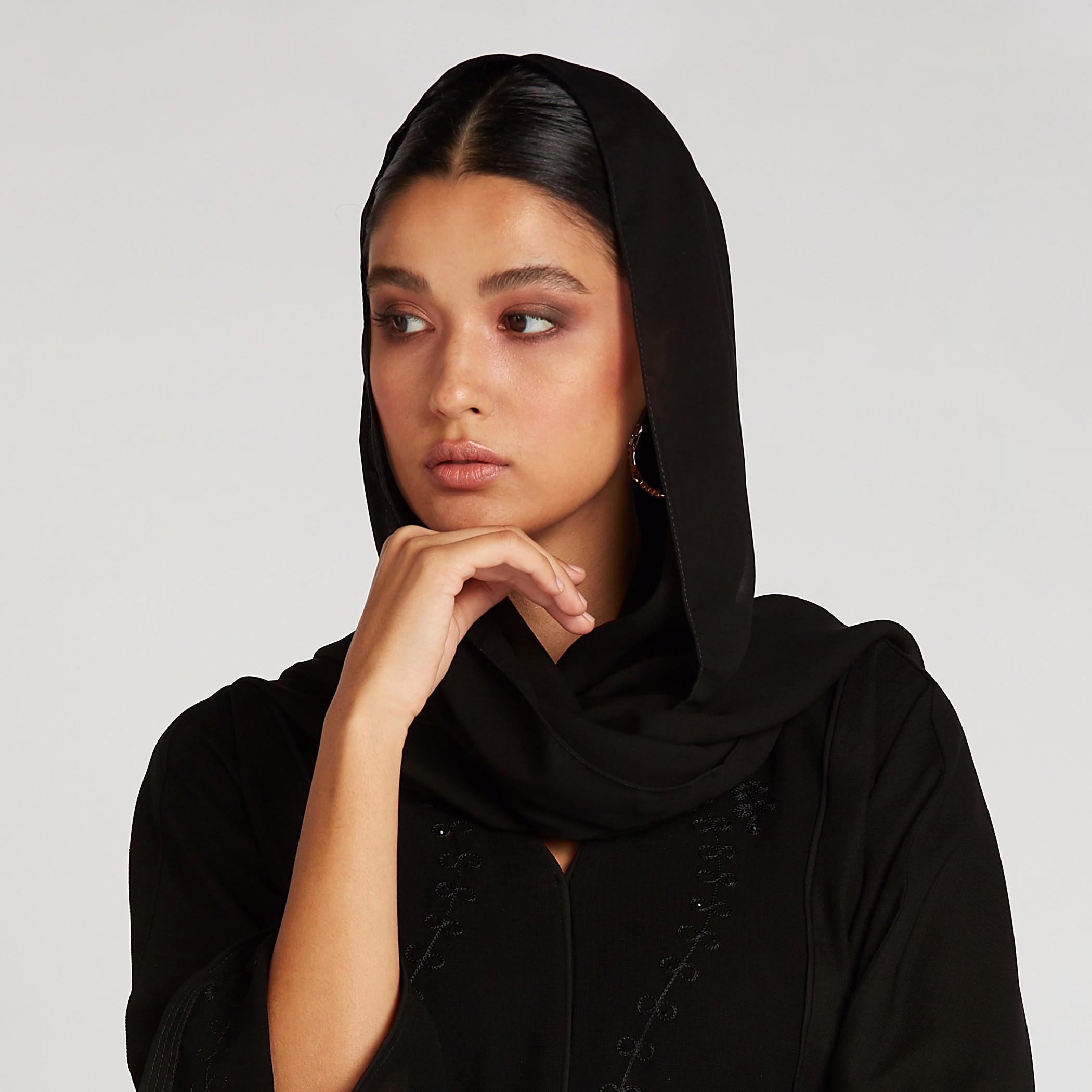 Embroidered Abaya with V-neck and Flared Sleeves-women-arabicclothing-abayas-image-4