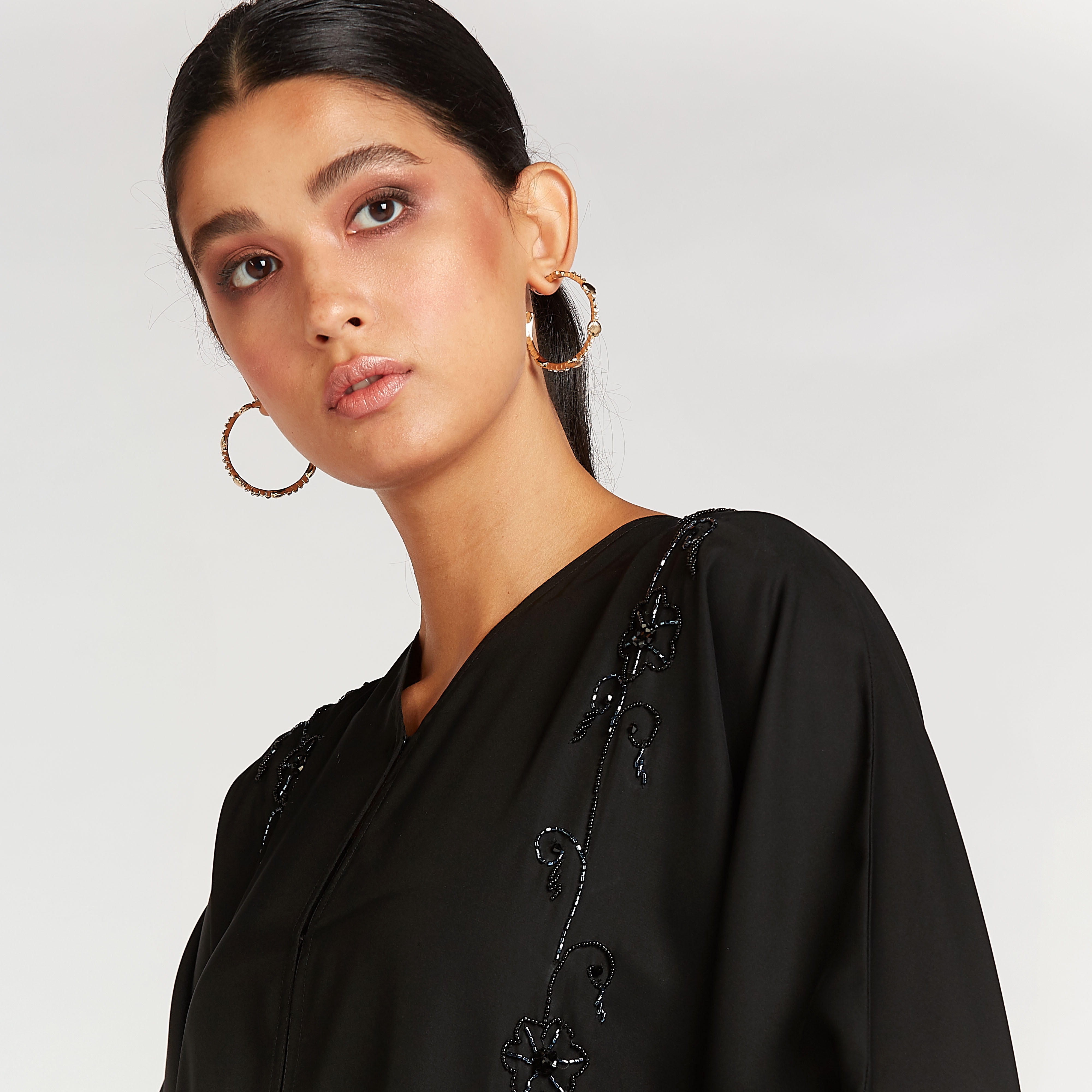 Embellished Abaya with V-neck and Flared Sleeves-women-arabicclothing-abayas-image-3