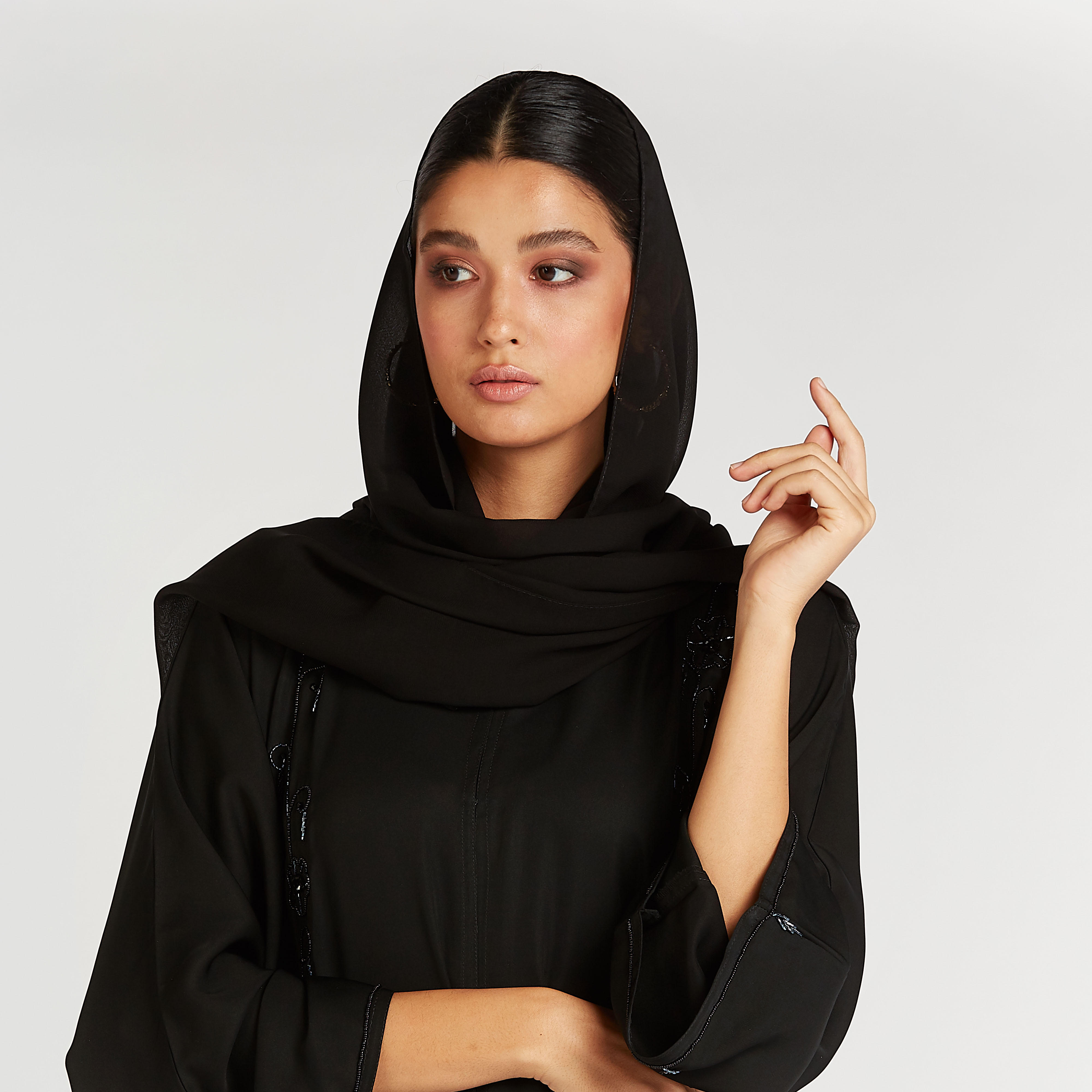 Embellished Abaya with V-neck and Flared Sleeves-women-arabicclothing-abayas-image-4