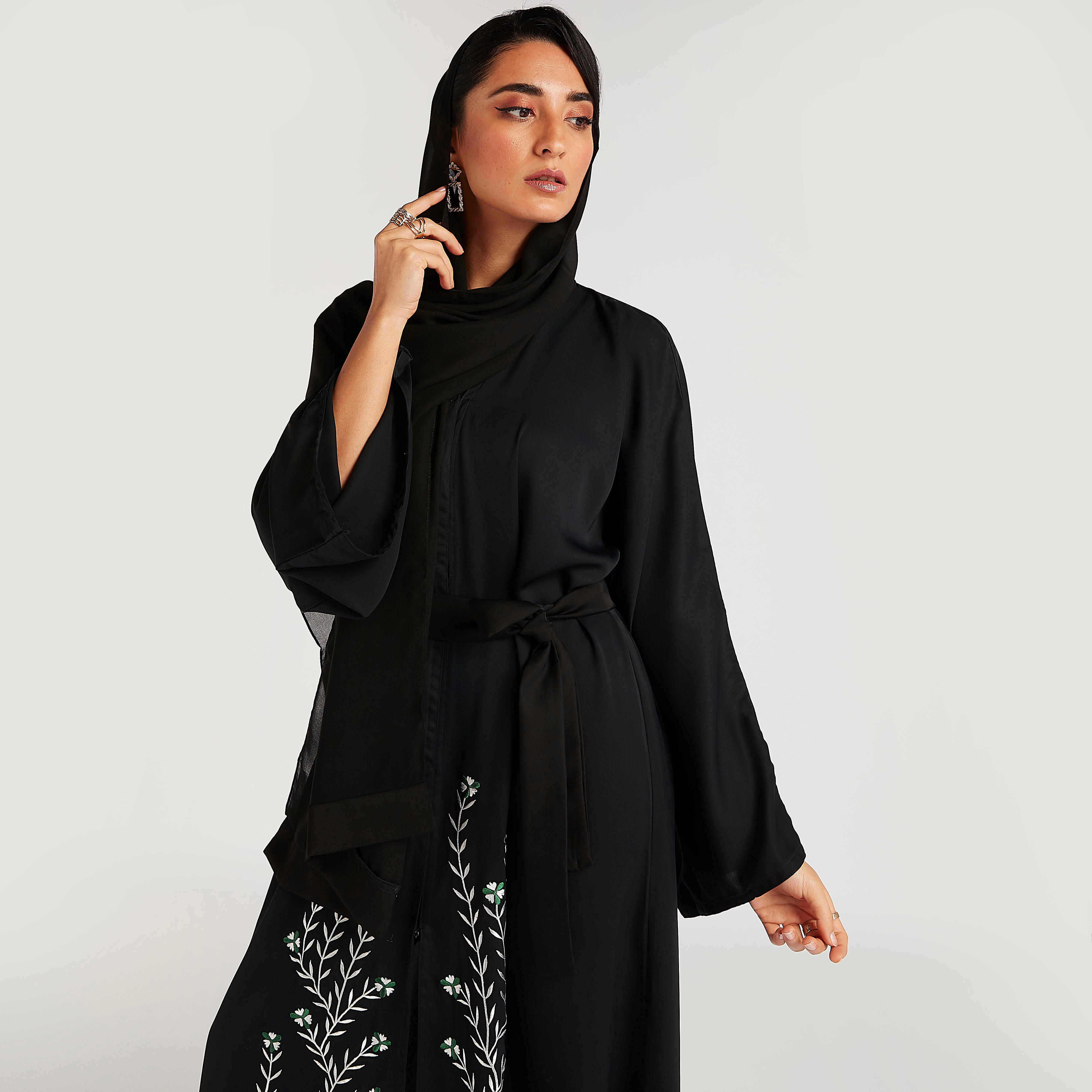 Abayas Embroidered A-line Belted Abaya-women-arabicclothing-abayas-image-2