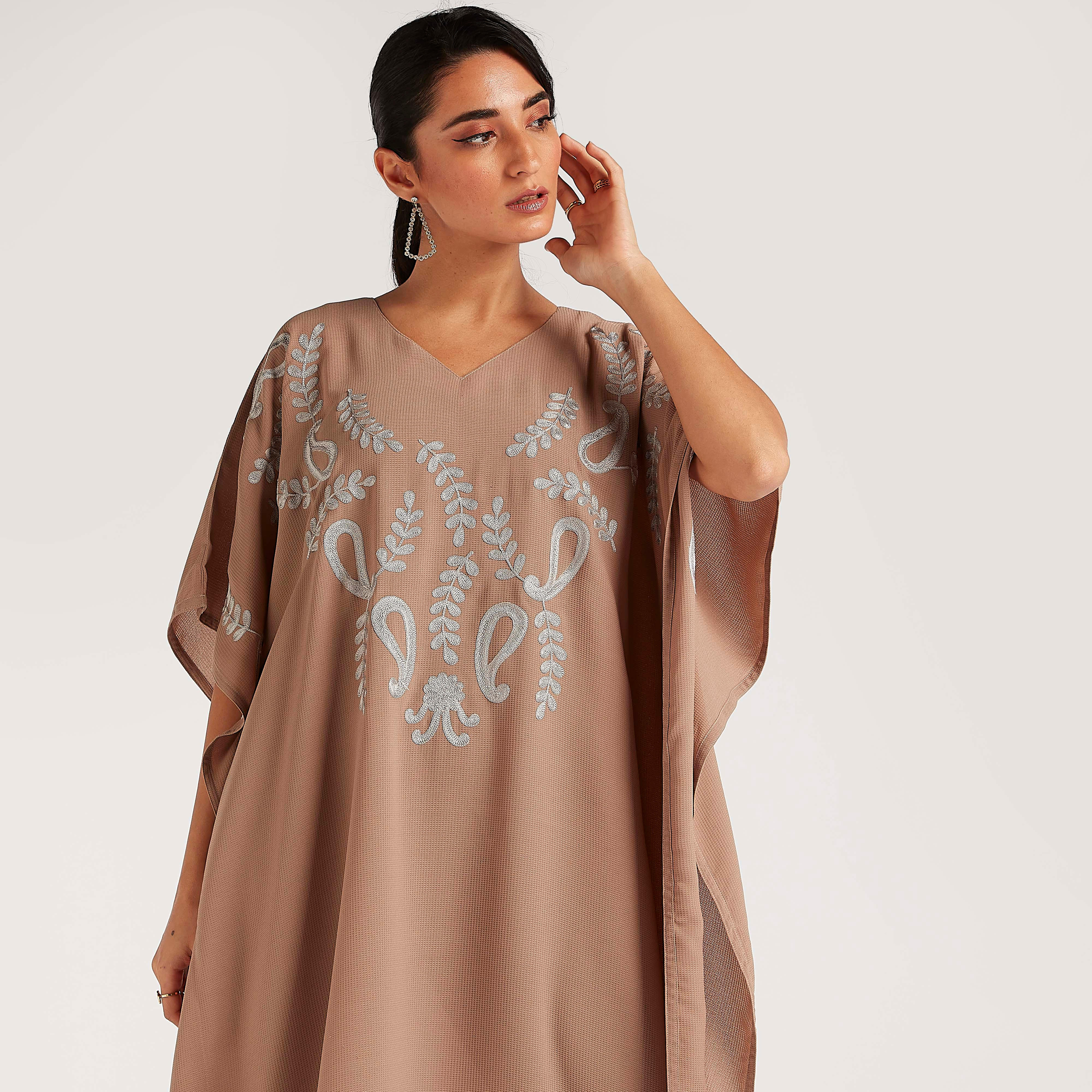 Abayas Embroidered A-line Abaya with V-neck-women-arabicclothing-abayas-image-6