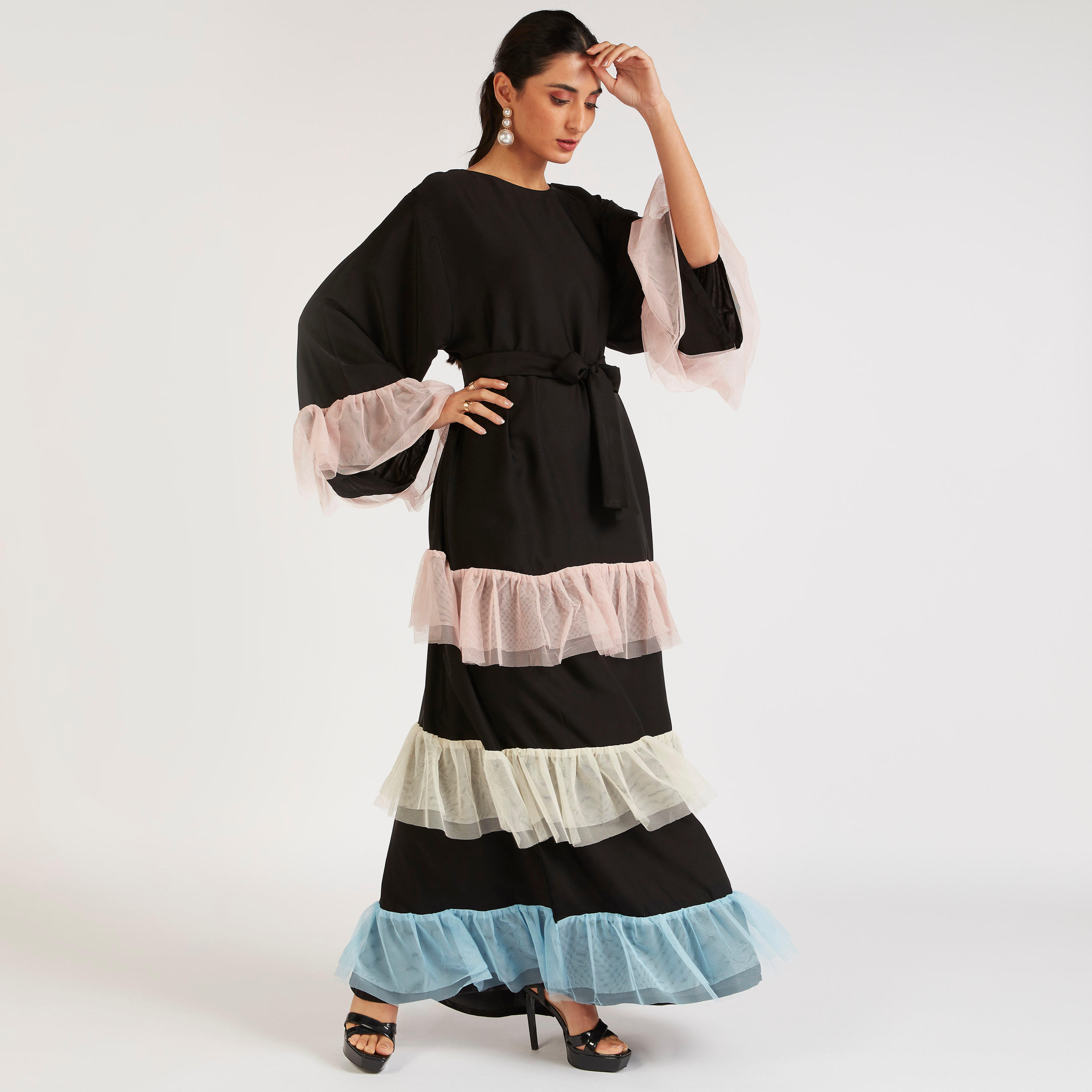 عباية إيه لاين بحزام وكشكشة من عبايات-women-arabicclothing-abayas-image-1
