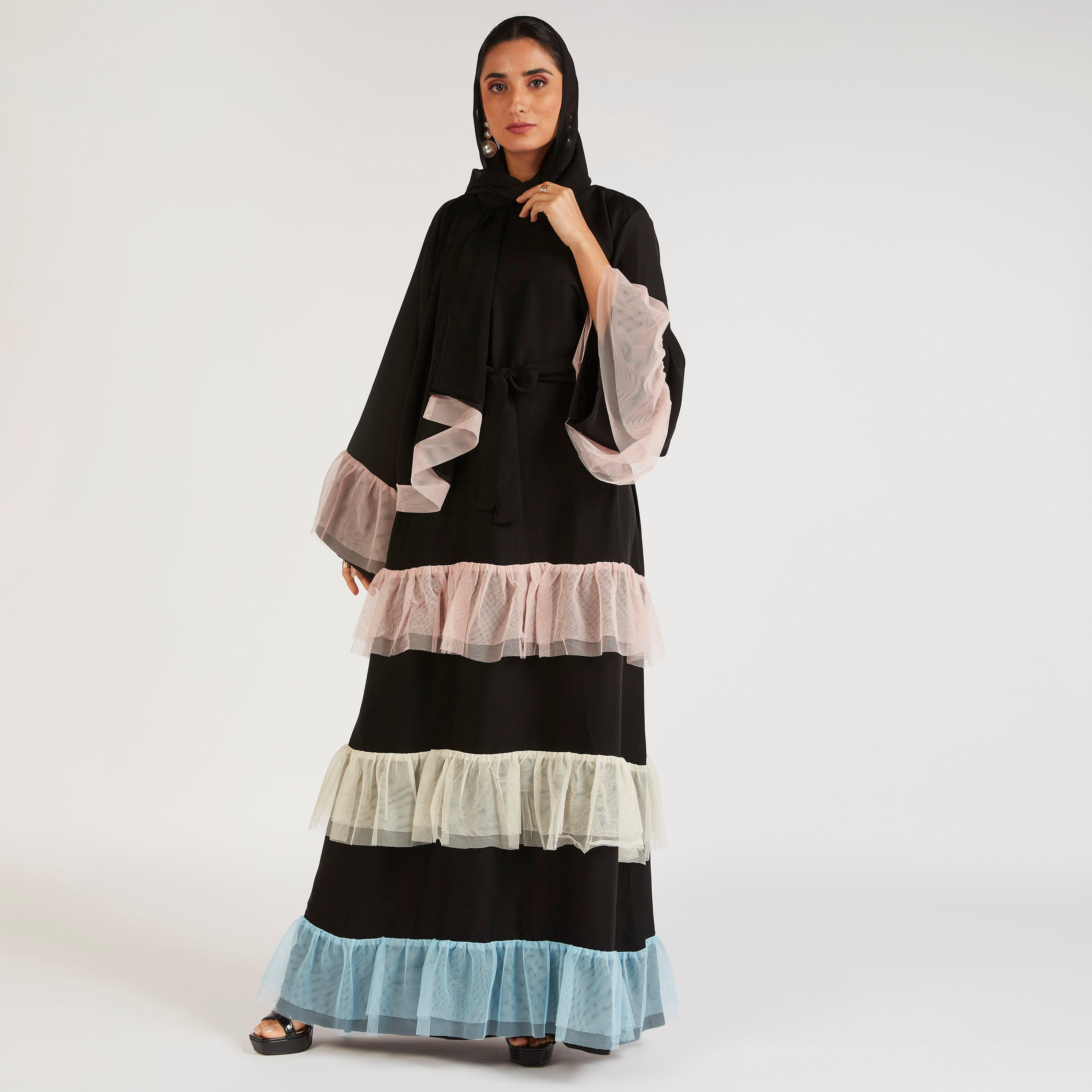عباية إيه لاين بحزام وكشكشة من عبايات-women-arabicclothing-abayas-image-2