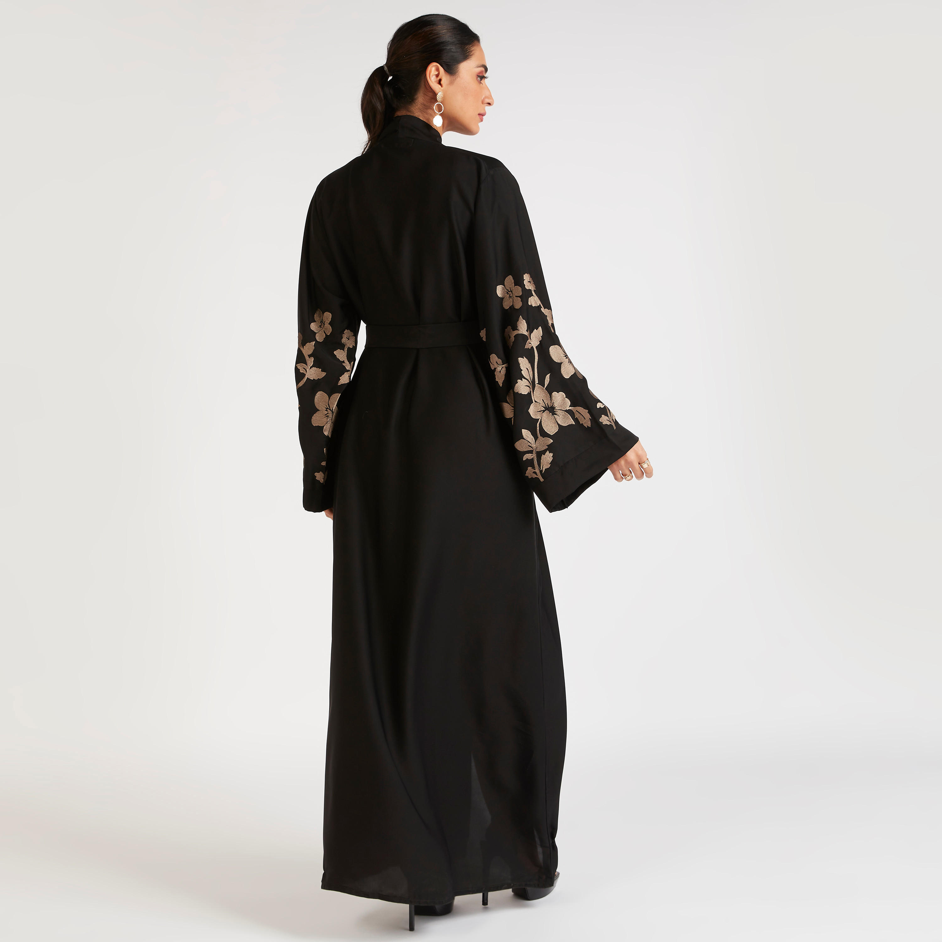 Abayas Embroidered A-line Abaya with Waist Tie-Up-women-arabicclothing-abayas-image-4