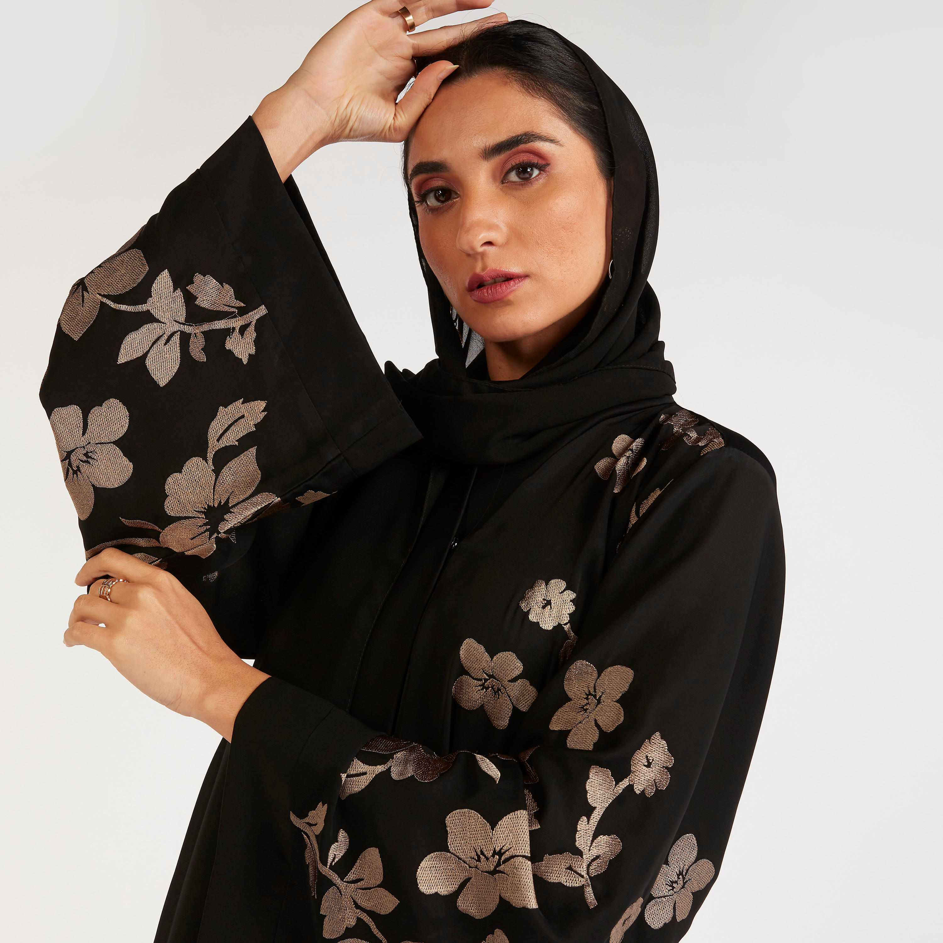 Abayas Embroidered A-line Abaya with Waist Tie-Up-women-arabicclothing-abayas-image-5