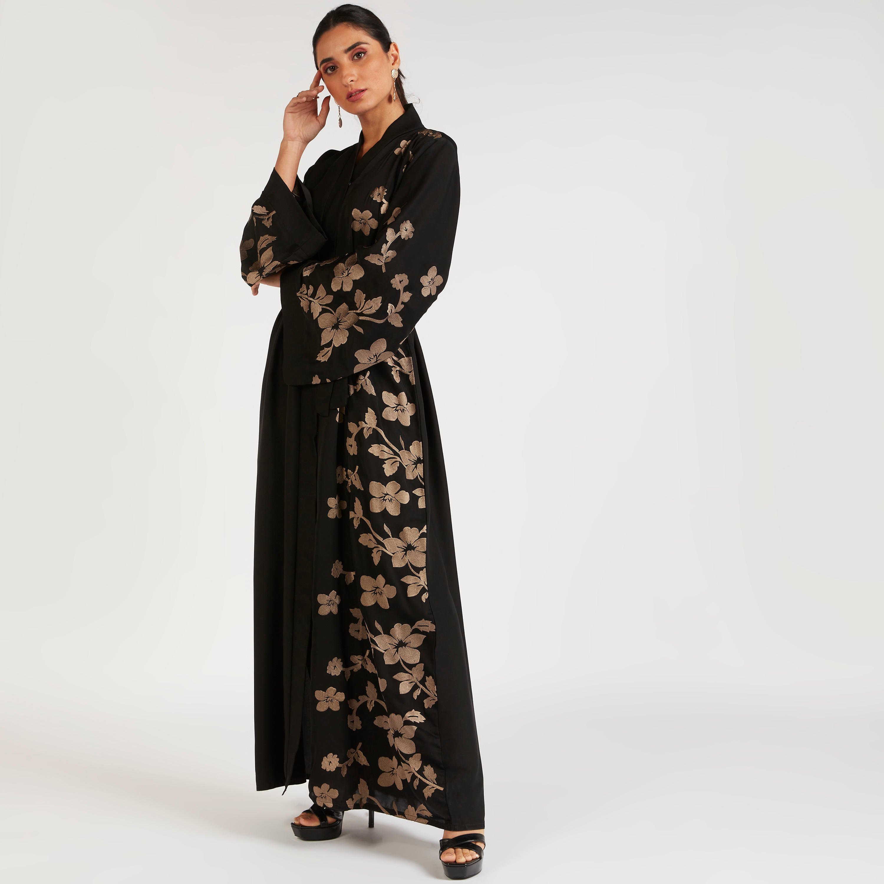 Abayas Embroidered A-line Abaya with Waist Tie-Up-women-arabicclothing-abayas-image-8
