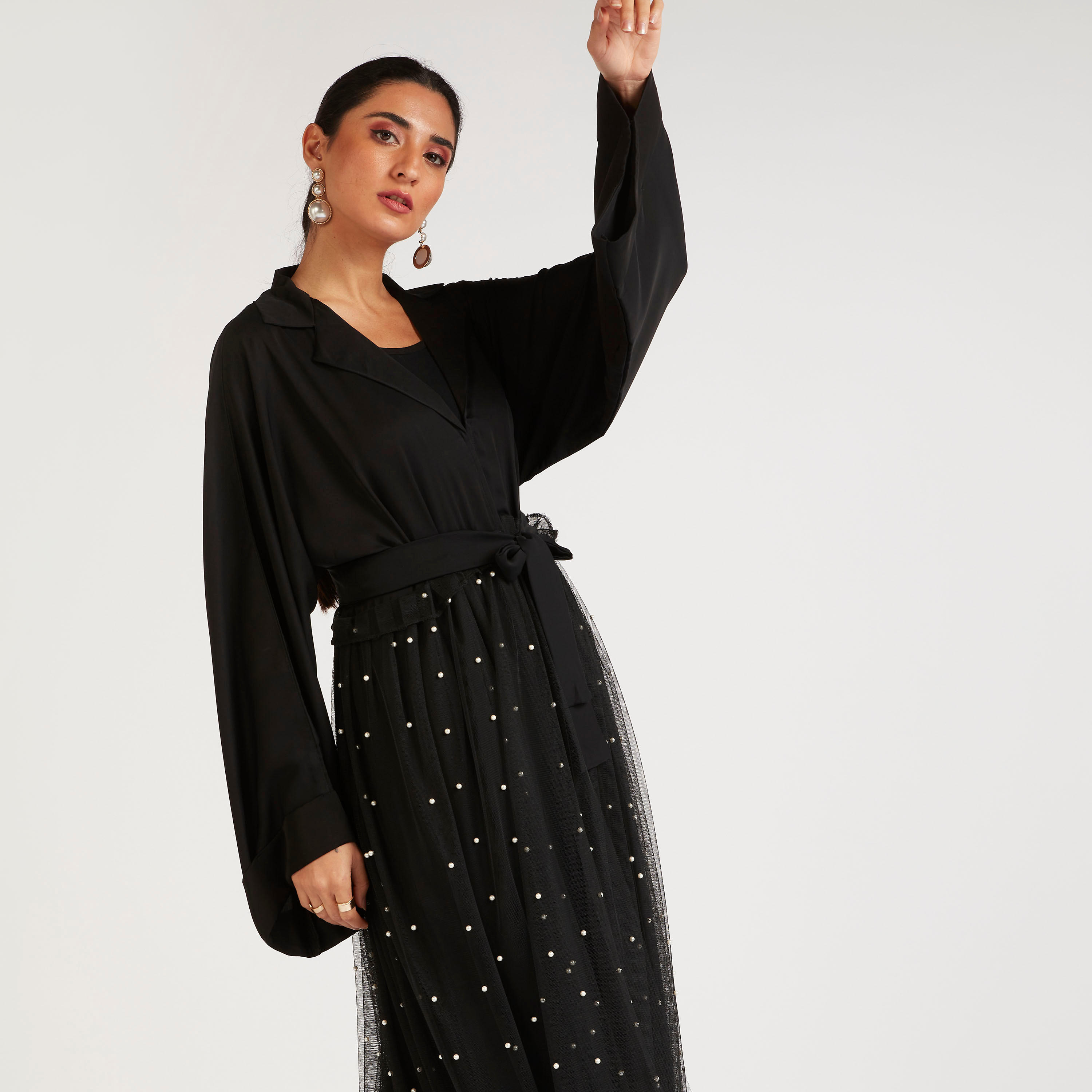 Abayas Embroidered A-line Belted Abaya with Embellishment-women-arabicclothing-abayas-image-2