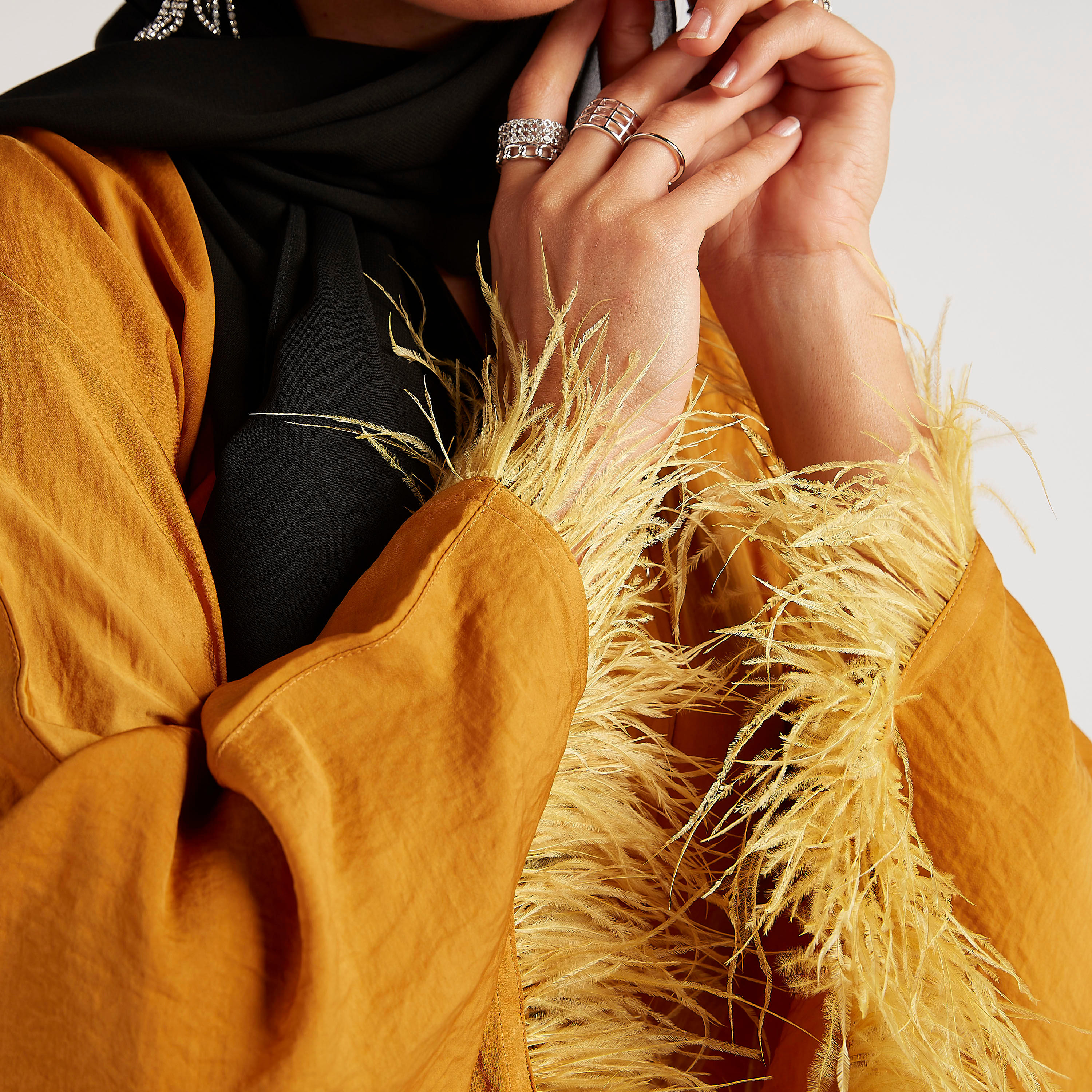 Solid V-neck Abaya with Long Sleeves and Fringes-women-arabicclothing-abayas-image-5
