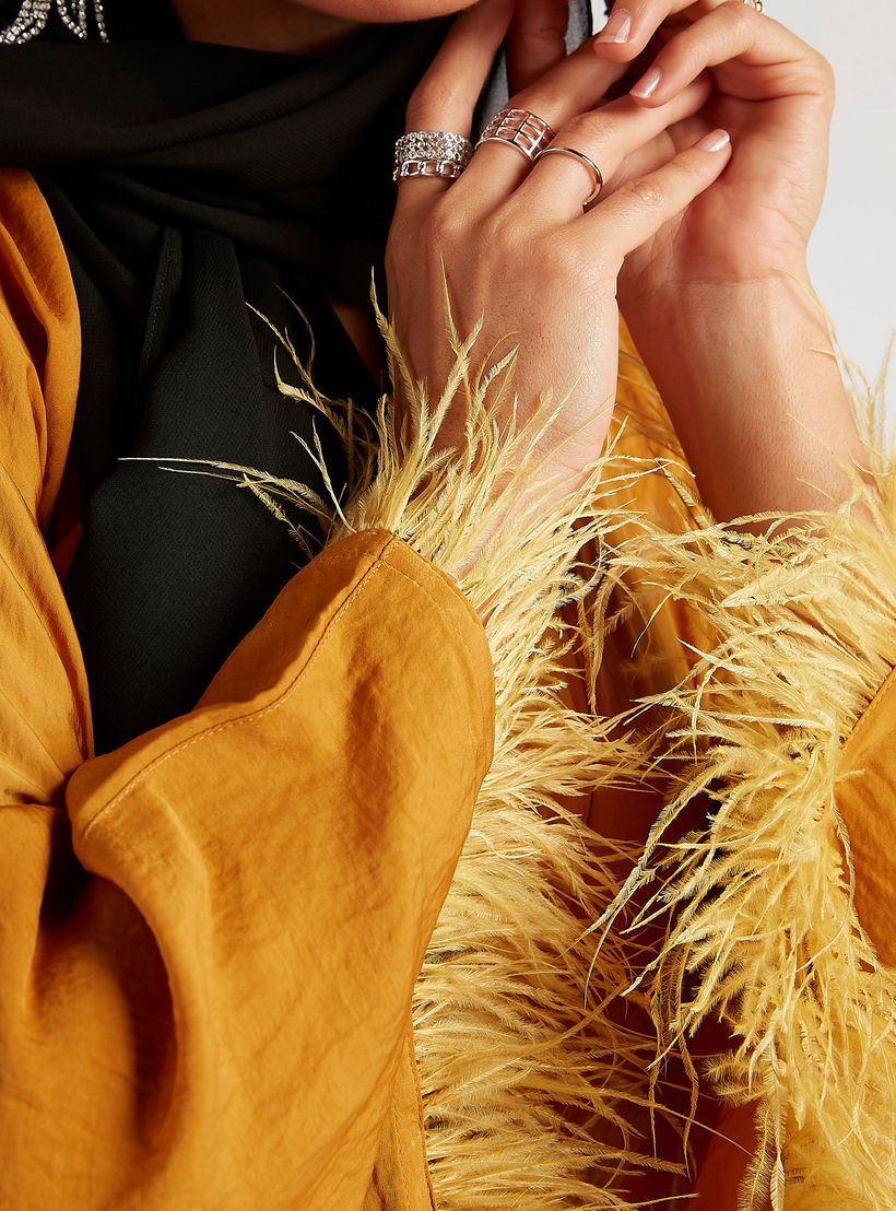 Solid V-neck Abaya with Long Sleeves and Fringes-women-arabicclothing-abayas-image-5