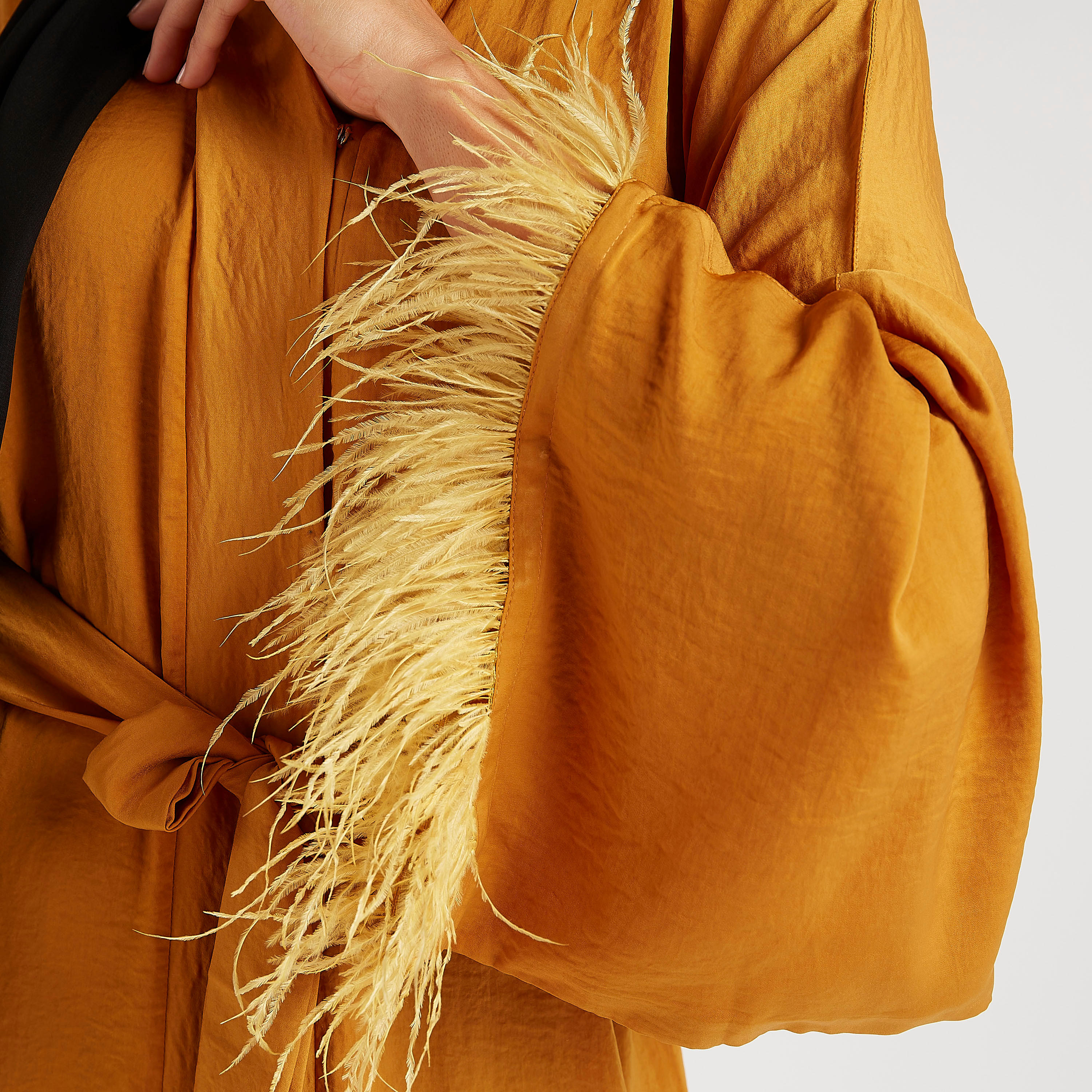 Solid V-neck Abaya with Long Sleeves and Fringes-women-arabicclothing-abayas-image-7