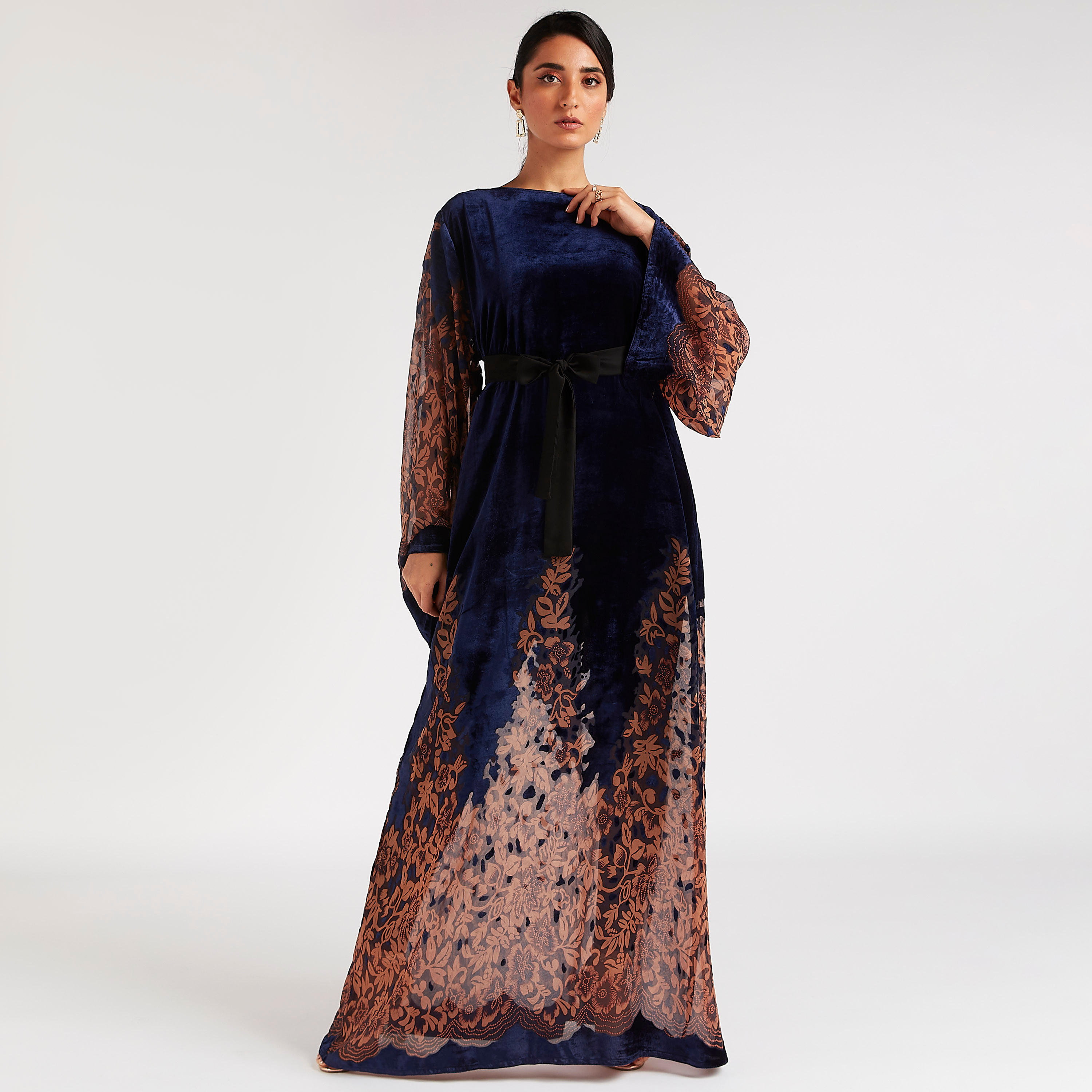 Abayas Printed A-line Abaya with Tie-Up Belt-women-arabicclothing-abayas-image-2