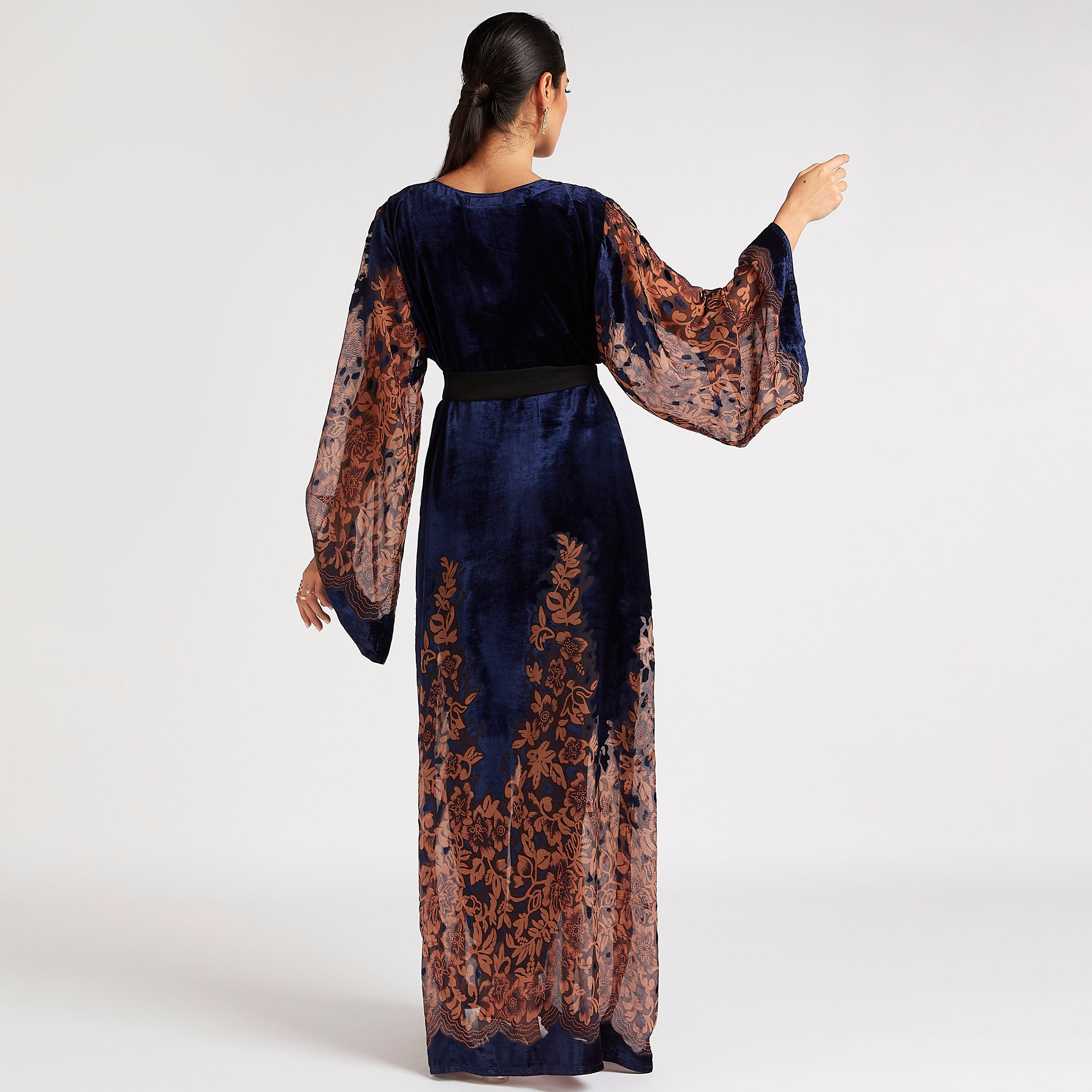 Abayas Printed A-line Abaya with Tie-Up Belt-women-arabicclothing-abayas-image-4