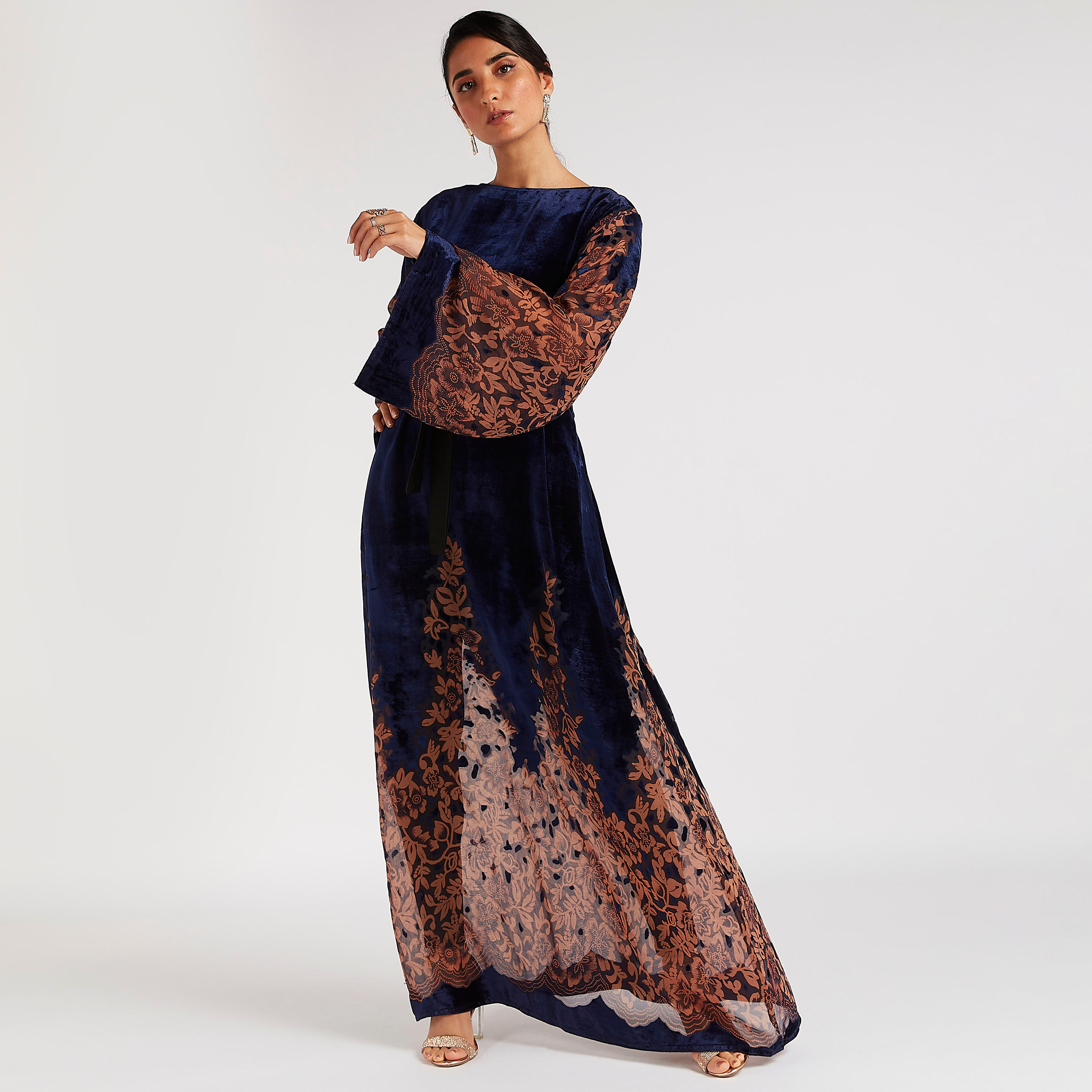Abayas Printed A-line Abaya with Tie-Up Belt-women-arabicclothing-abayas-image-8