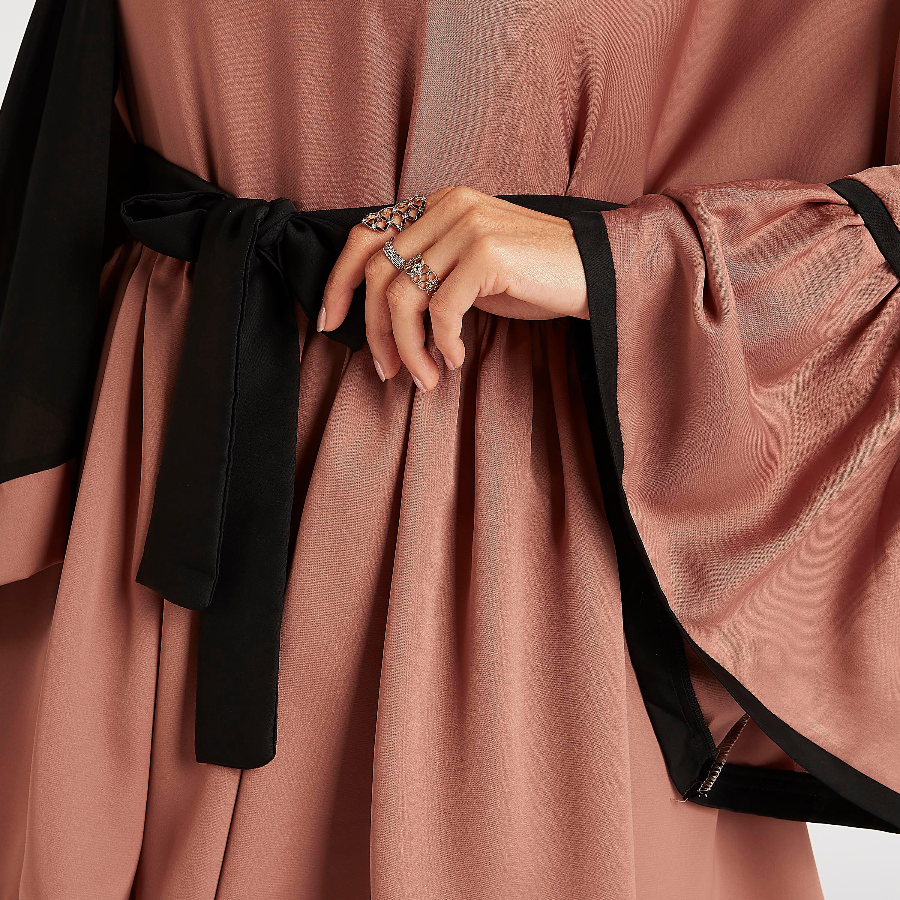 عباية إيه لاين متعدّدة الطبقات بحزام رباط متباين من عبايات-women-arabicclothing-abayas-image-3