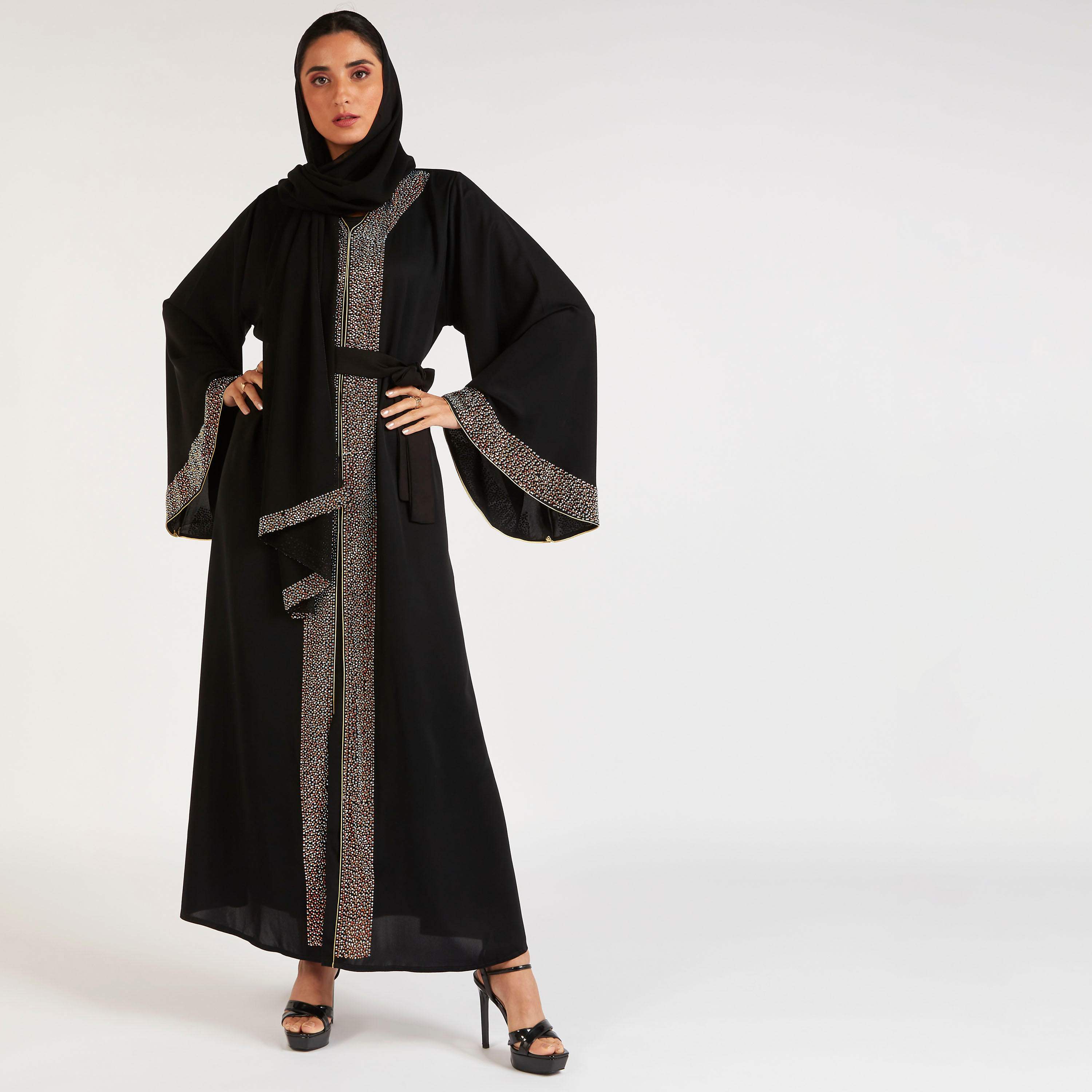 Abayas Embellished A-line Belted Abaya-women-arabicclothing-abayas-image-1