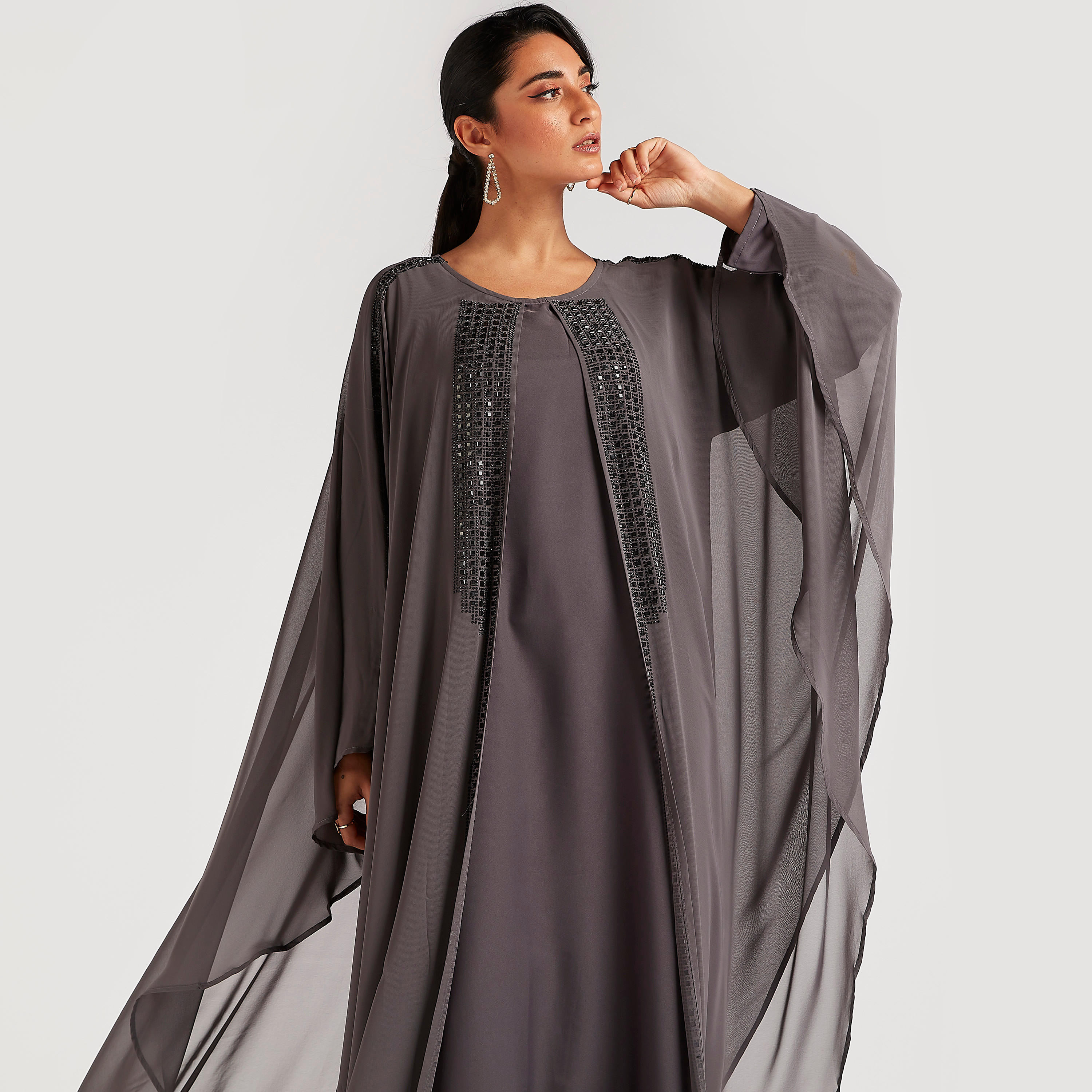عباية إيه لاين مزيّنة بياقة مستديرة من عبايات-women-arabicclothing-abayas-image-7