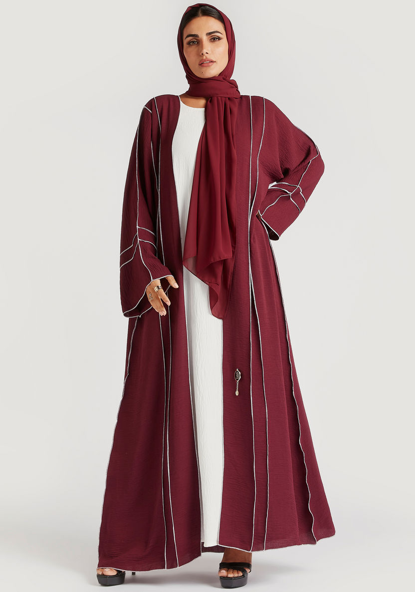 Shop Piping Pleated Cardi Style Abaya with Inner Dress Online | Splash Saudi Shop Piping Pleated Cardi Style Abaya with Inner Dress Online | Splash Saudi