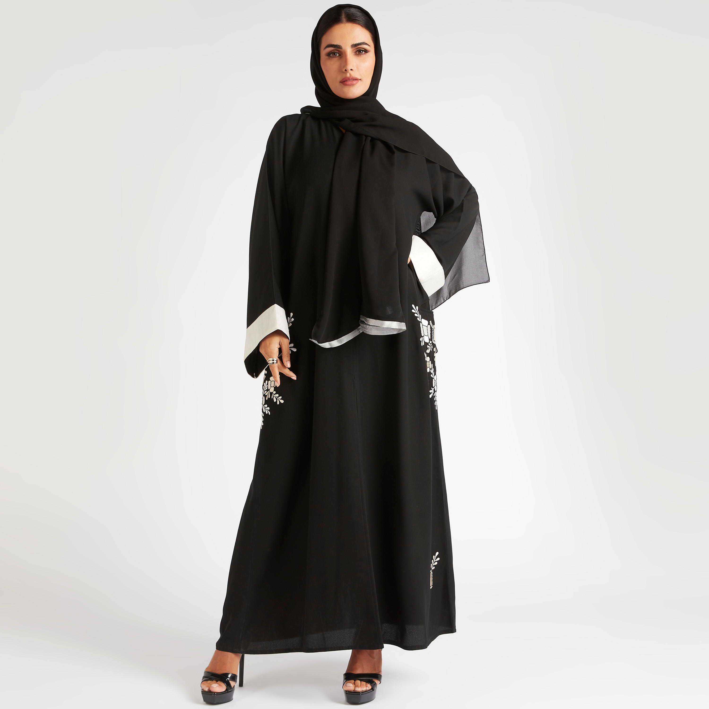 Abayas A-line Abaya with Floral Embroidered Pockets-women-arabicclothing-abayas-image-1