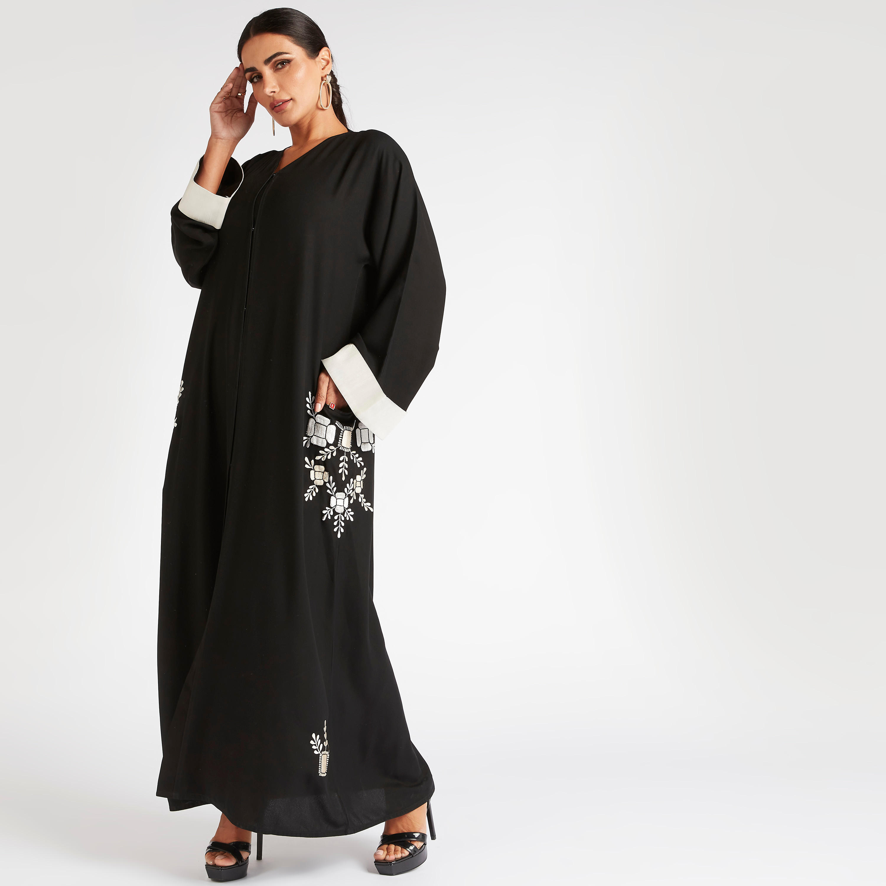 Abayas A-line Abaya with Floral Embroidered Pockets-women-arabicclothing-abayas-image-2