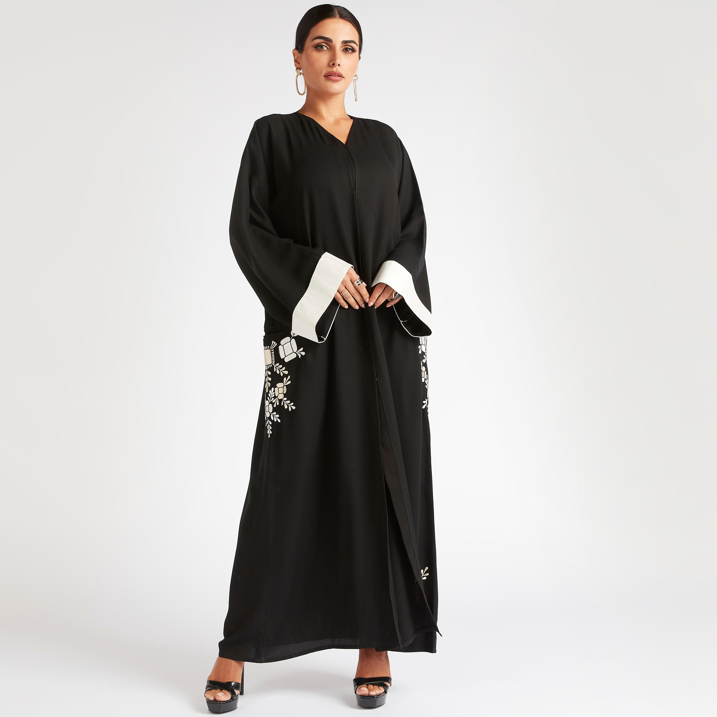 Abayas A-line Abaya with Floral Embroidered Pockets-women-arabicclothing-abayas-image-7