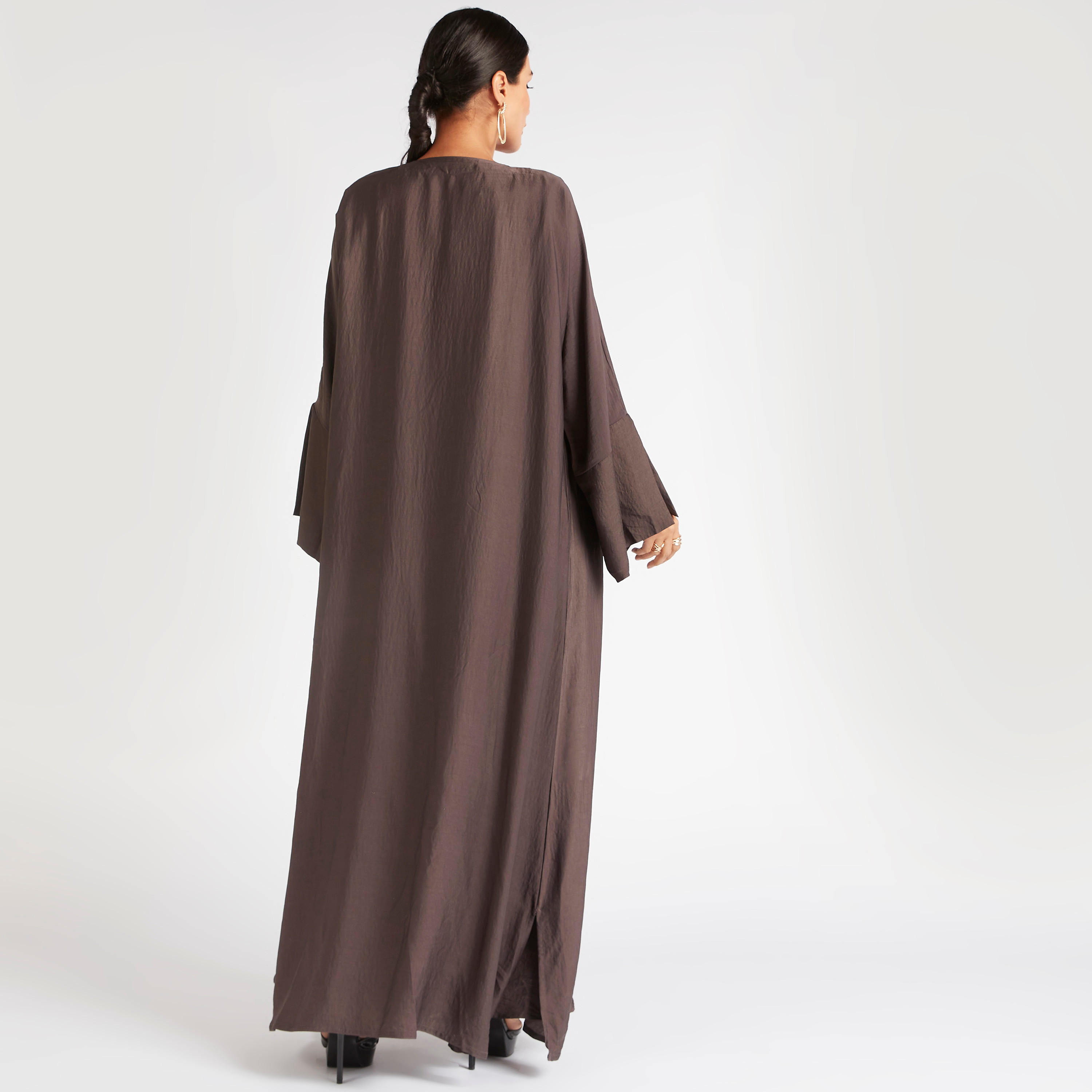 عباية كارديجان ممزقة مع قميص داخلي مكشكش-women-arabicclothing-abayas-image-4